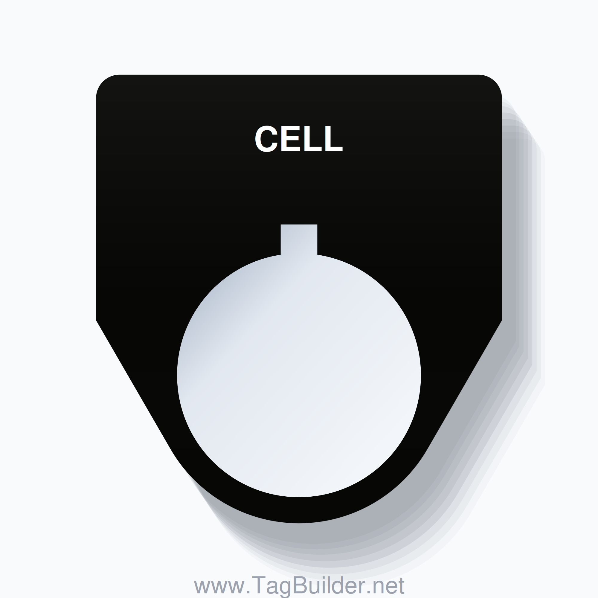 22mm Ring Tag – CELL, Single-Line Traditional, Allen-Bradley Compatible, White on Black