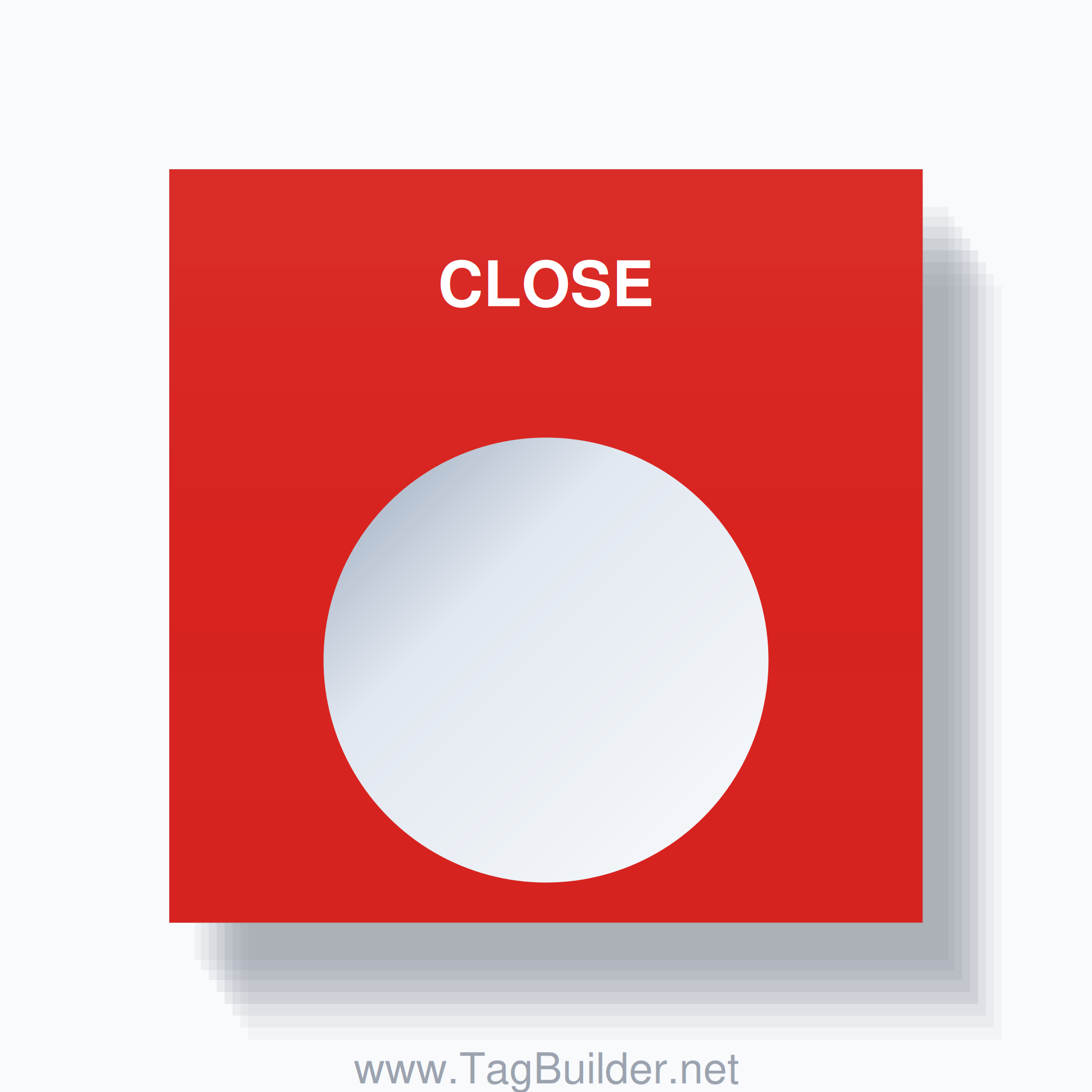 22mm Ring Tag – CLOSE, Single-Line Square, White on Red