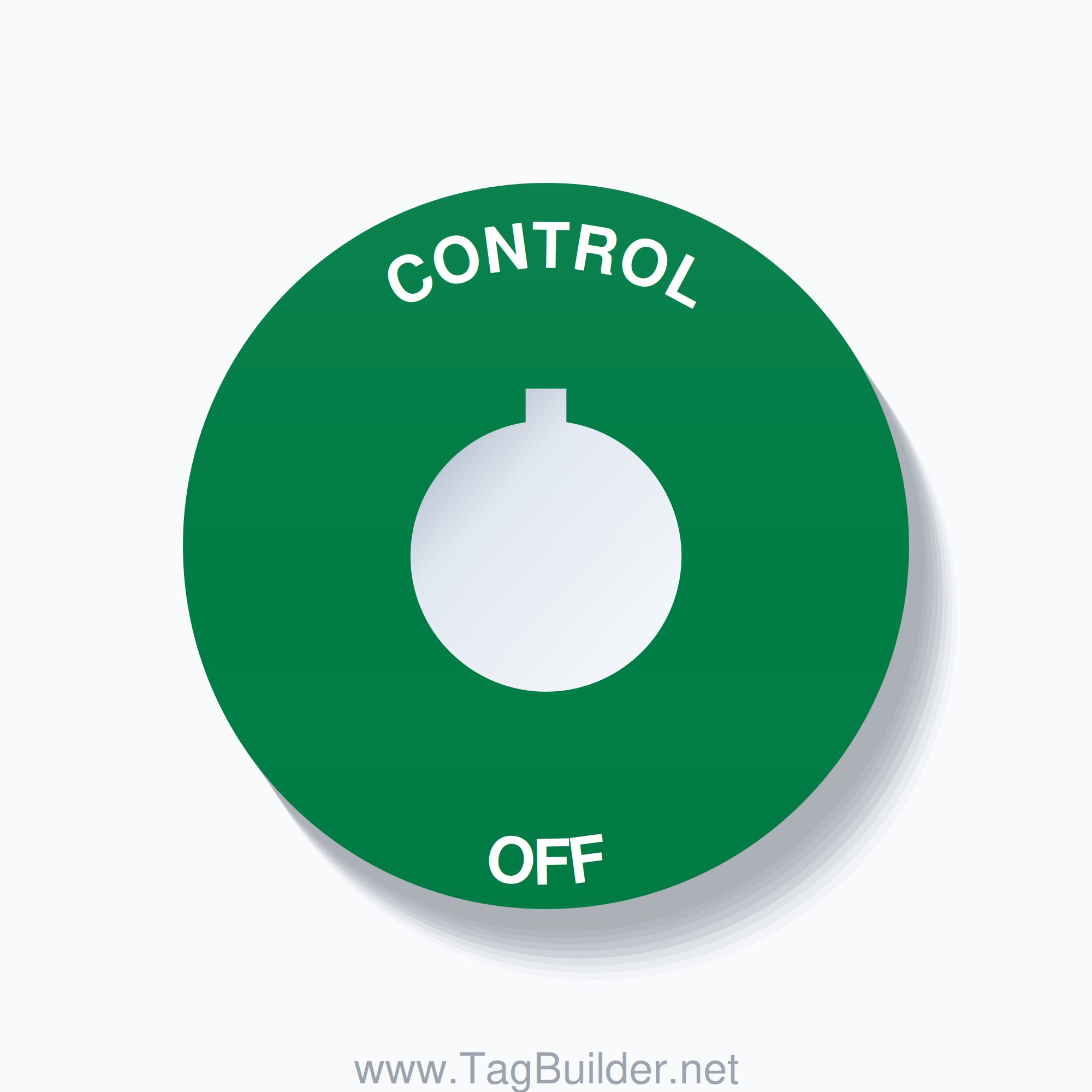 22mm Ring Tag – CONTROL OFF, Single-Line 60mm Round, Allen-Bradley Compatible, White on Green
