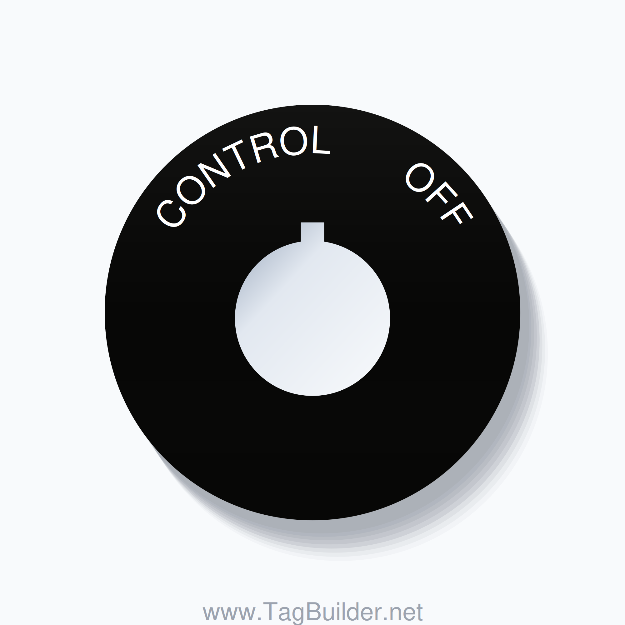 22mm Ring Tag – CONTROL       OFF, Single-Line 60mm Round, Allen-Bradley Compatible, White on Black