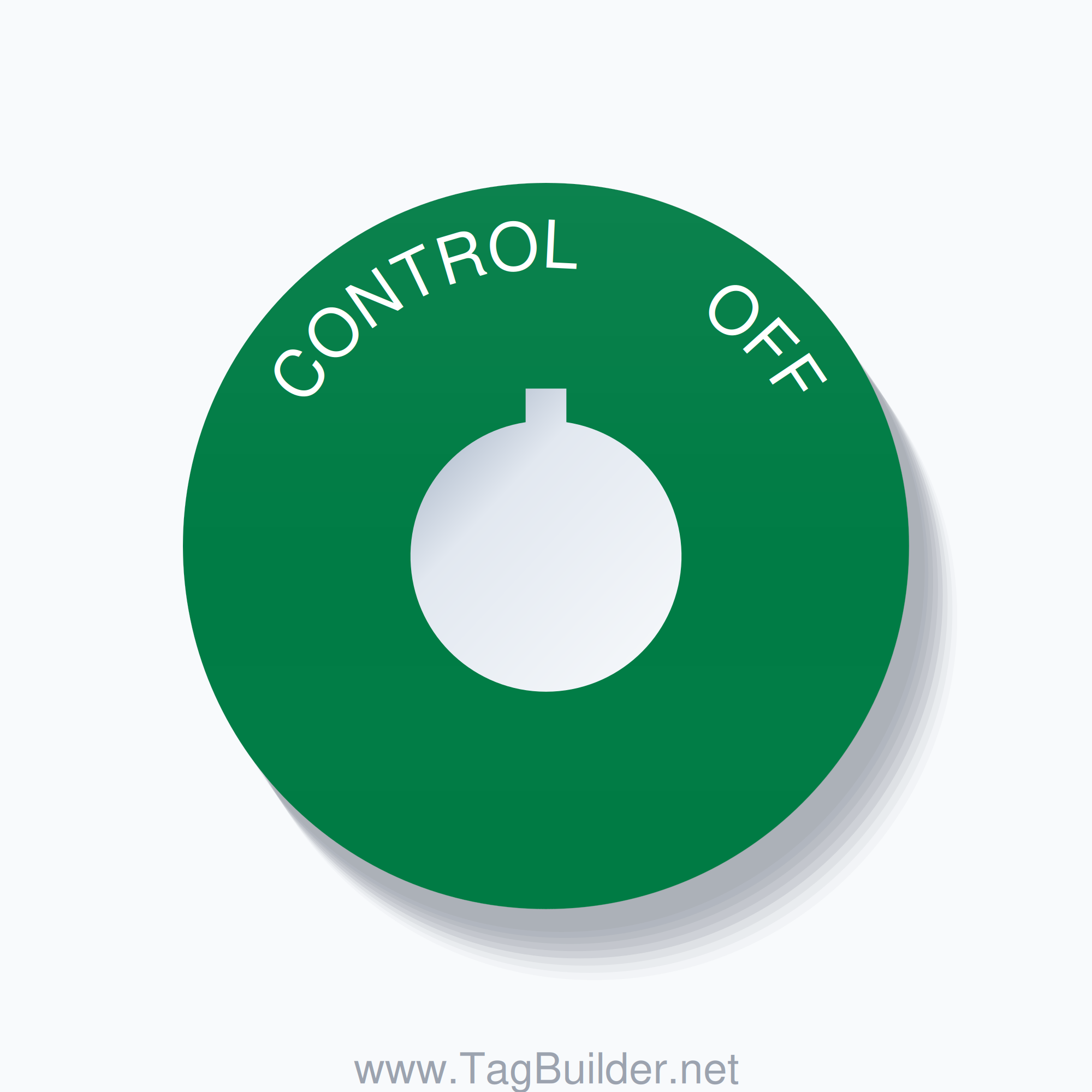 22mm Ring Tag – CONTROL       OFF, Single-Line 60mm Round, Allen-Bradley Compatible, White on Green