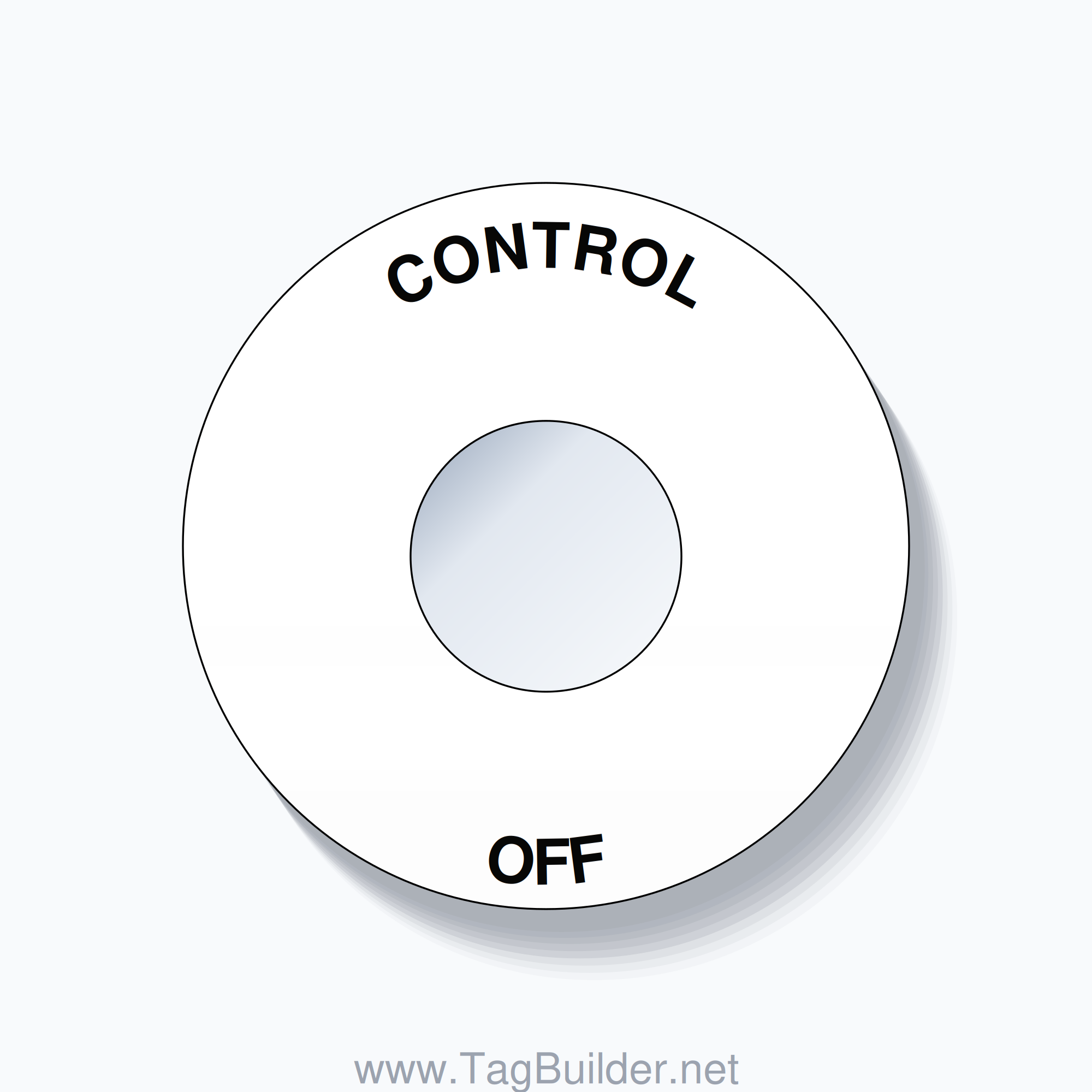 22mm Ring Tag – CONTROL OFF, Single-Line 60mm Round, Black on White