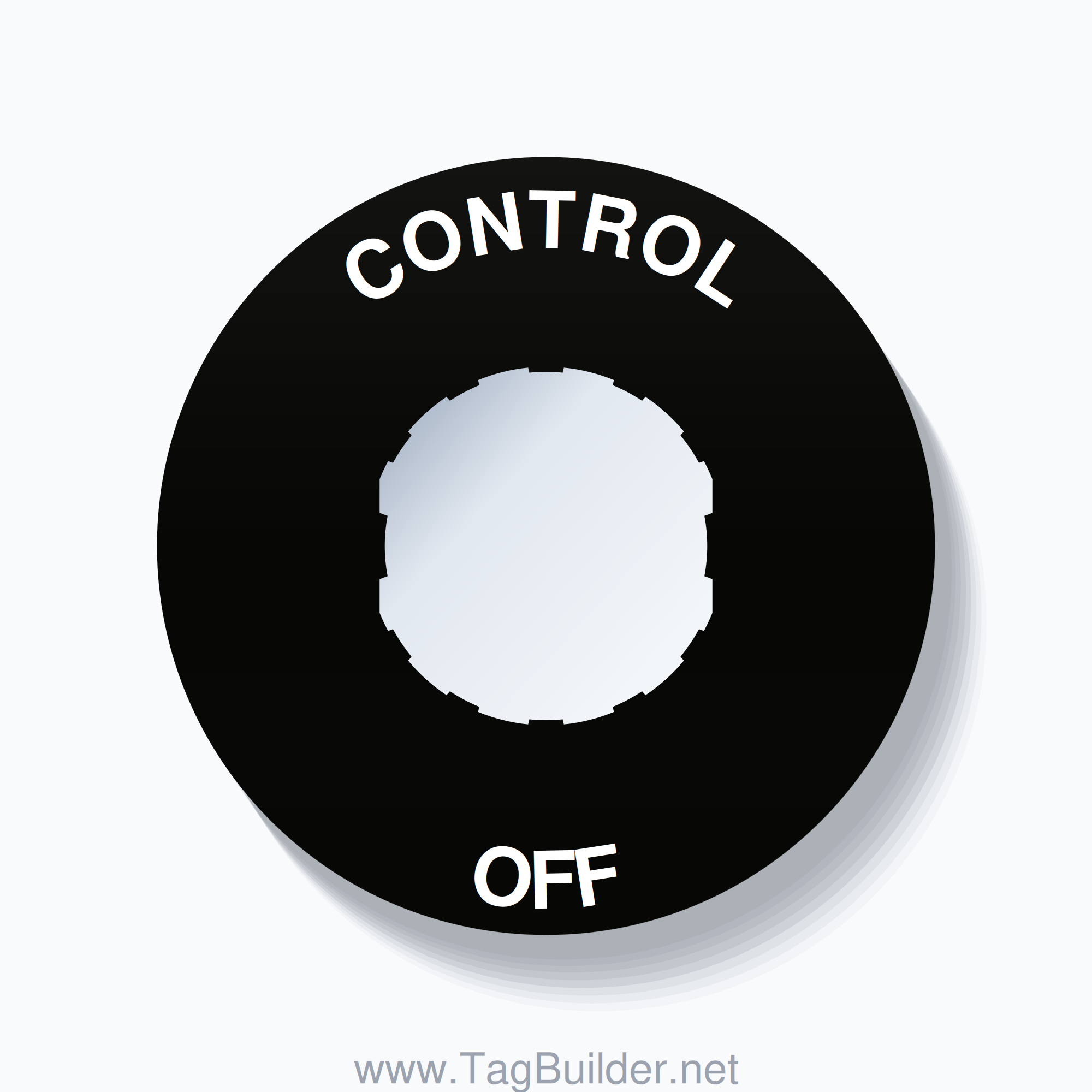 22mm Ring Tag – CONTROL OFF, Single-Line 60mm Round, Schneider Electric Compatible, White on Black