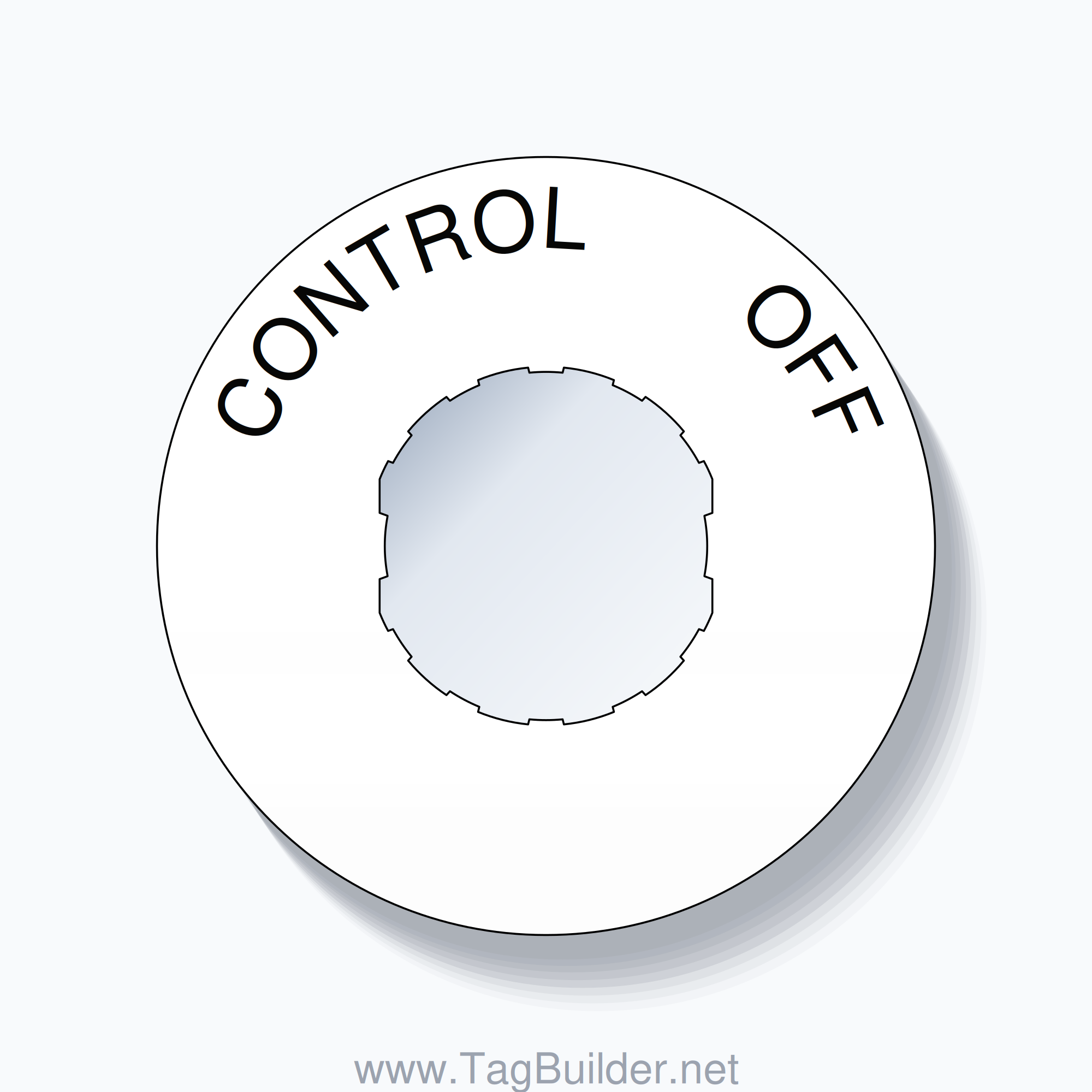 22mm Ring Tag – CONTROL       OFF, Single-Line 60mm Round, Schneider Electric Compatible, Black on White