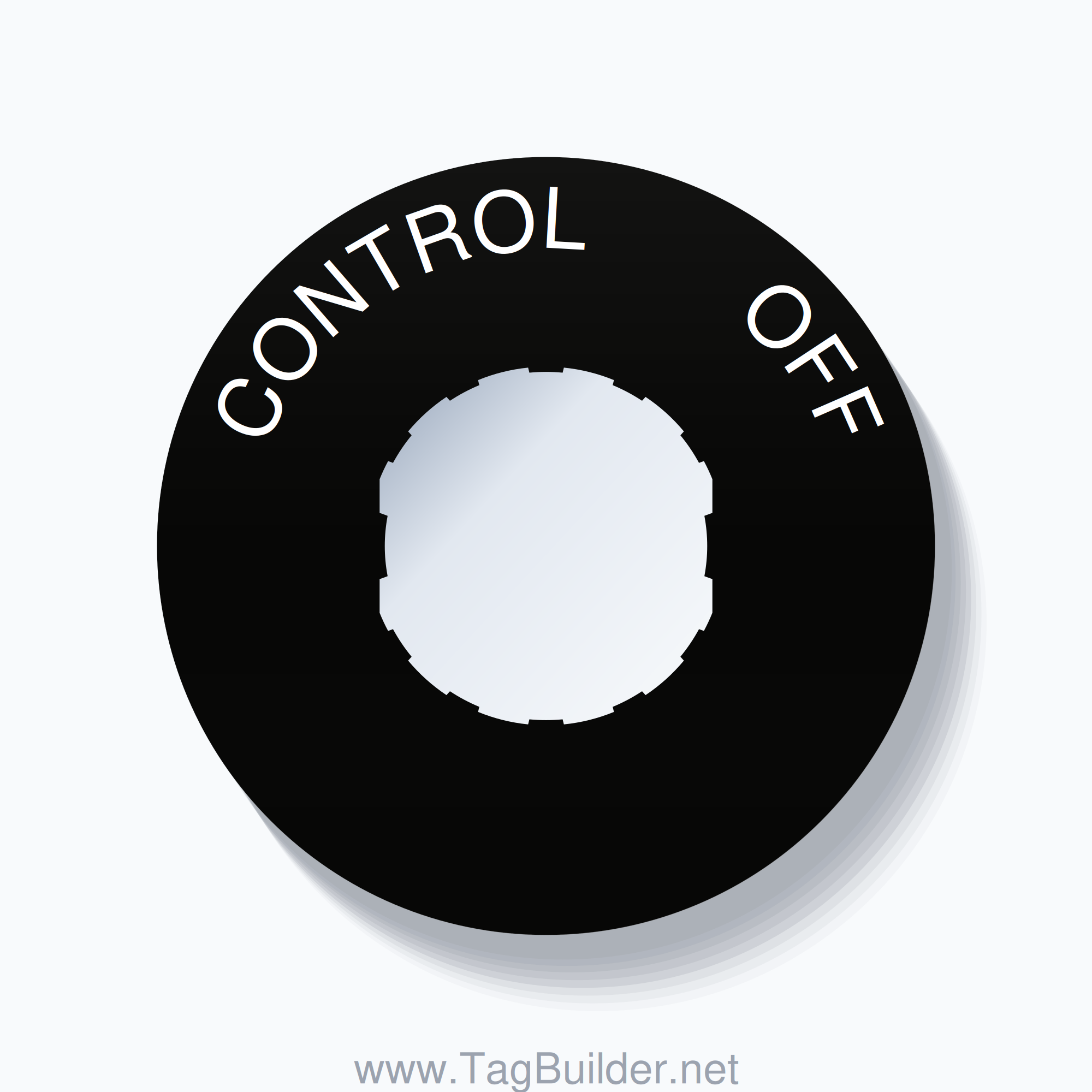 22mm Ring Tag – CONTROL       OFF, Single-Line 60mm Round, Schneider Electric Compatible, White on Black