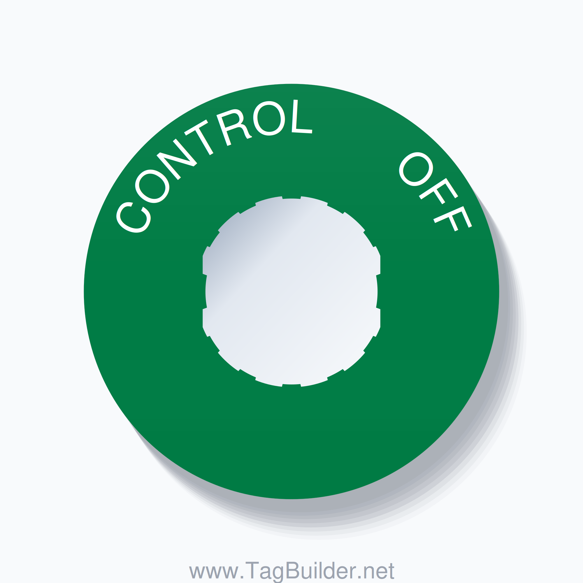 22mm Ring Tag – CONTROL       OFF, Single-Line 60mm Round, Schneider Electric Compatible, White on Green