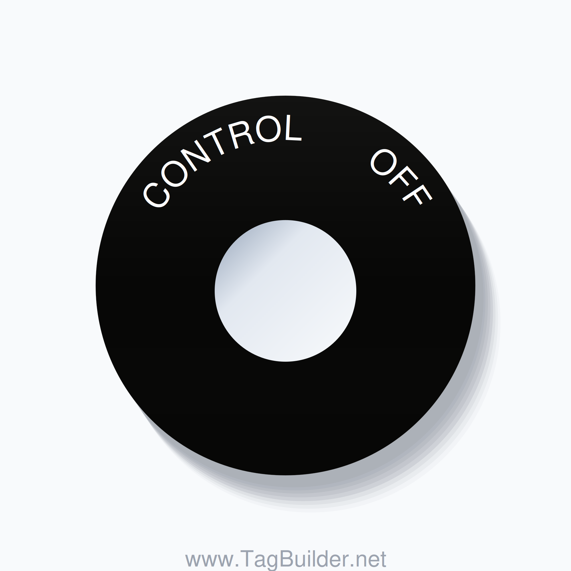 22mm Ring Tag – CONTROL       OFF, Single-Line 60mm Round, White on Black