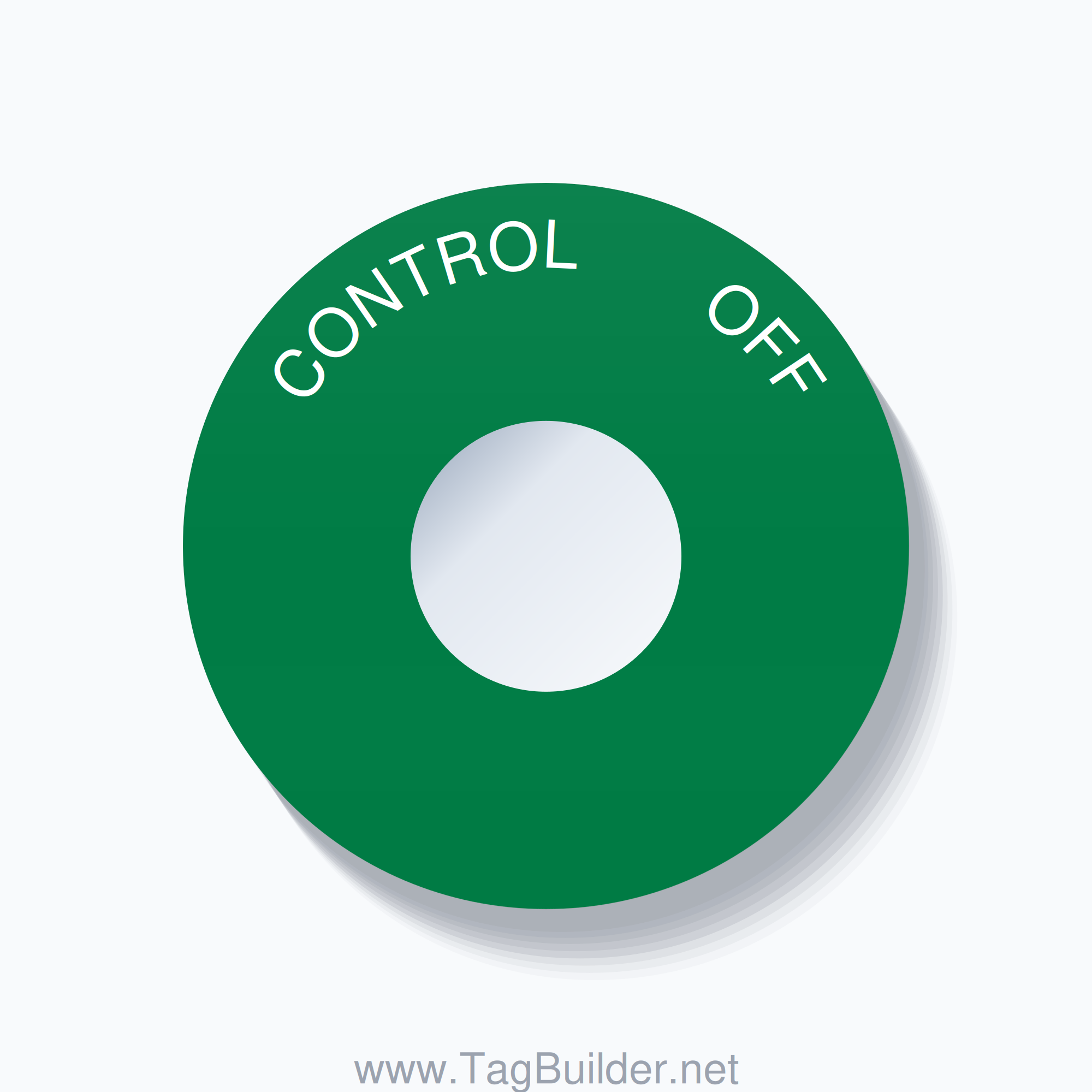 22mm Ring Tag – CONTROL       OFF, Single-Line 60mm Round, White on Green