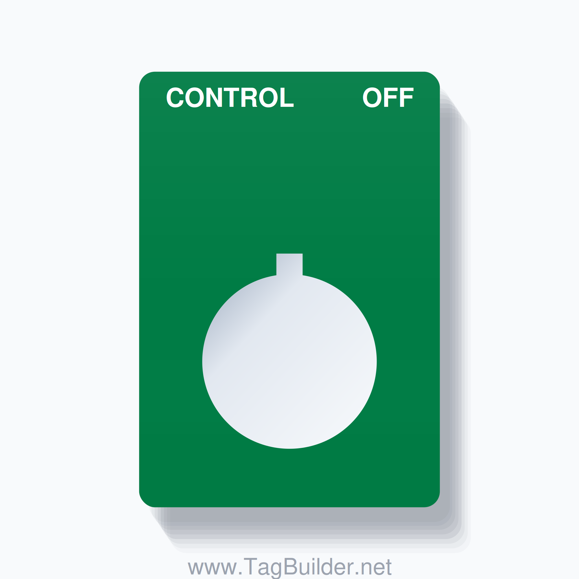 22mm Ring Tag – CONTROL OFF, Two-Line Rounded, Allen-Bradley Compatible, White on Green