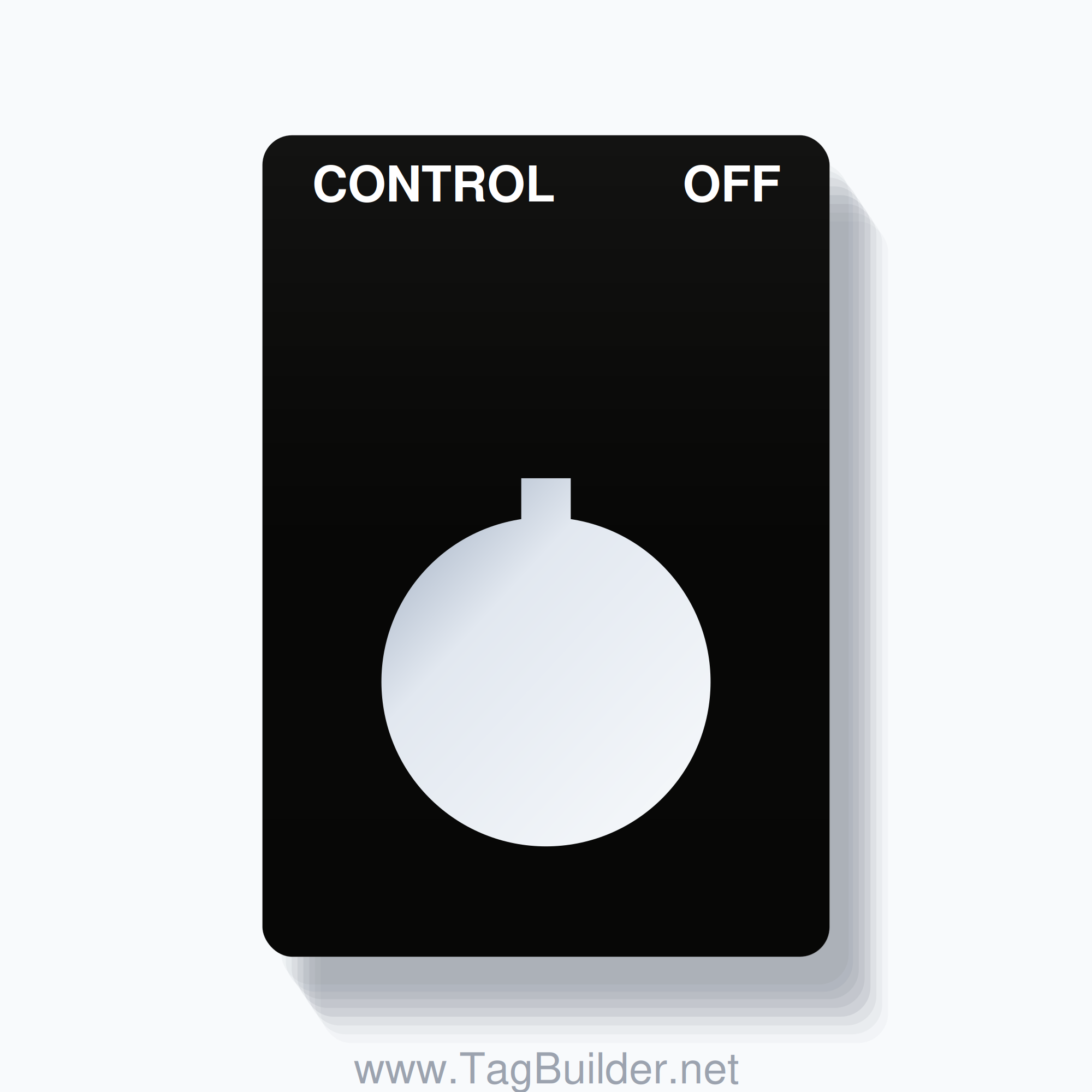 22mm Ring Tag – CONTROL OFF, Two-Line Rounded, Allen-Bradley Compatible, White on Black