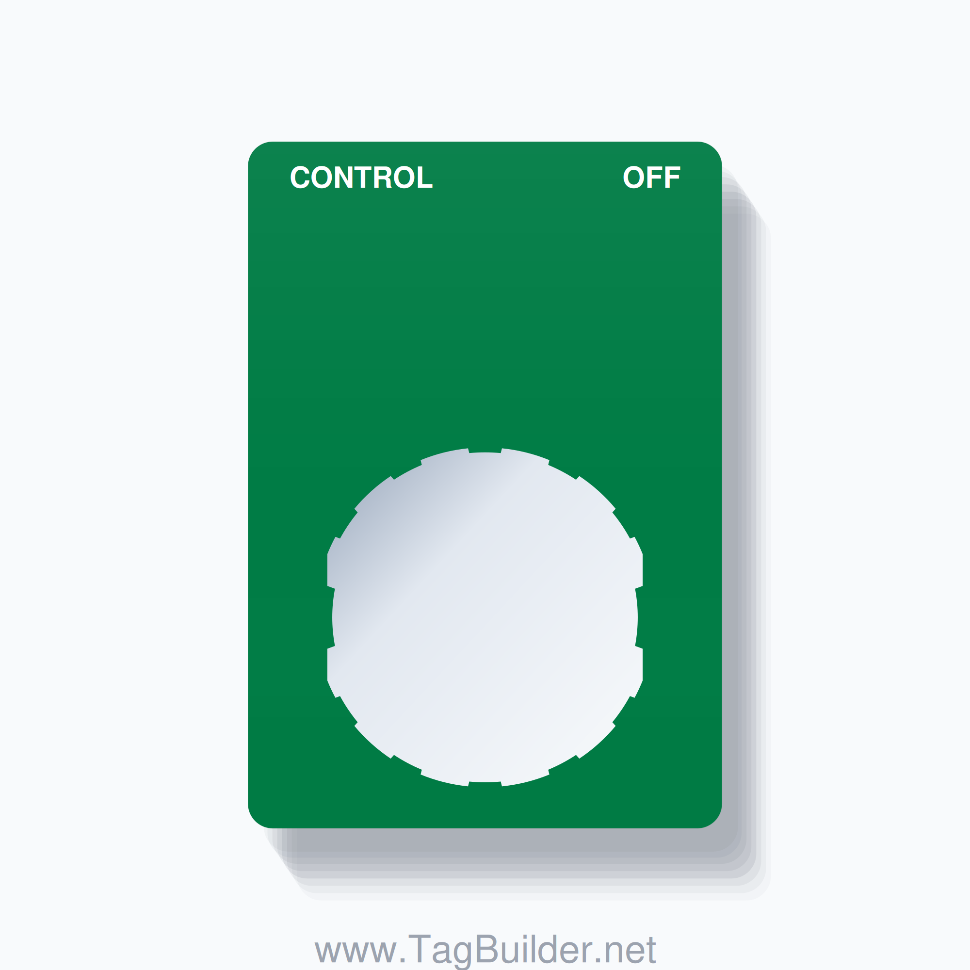 22mm Ring Tag – CONTROL OFF, Two-Line Rounded, Schneider Electric Compatible, White on Green