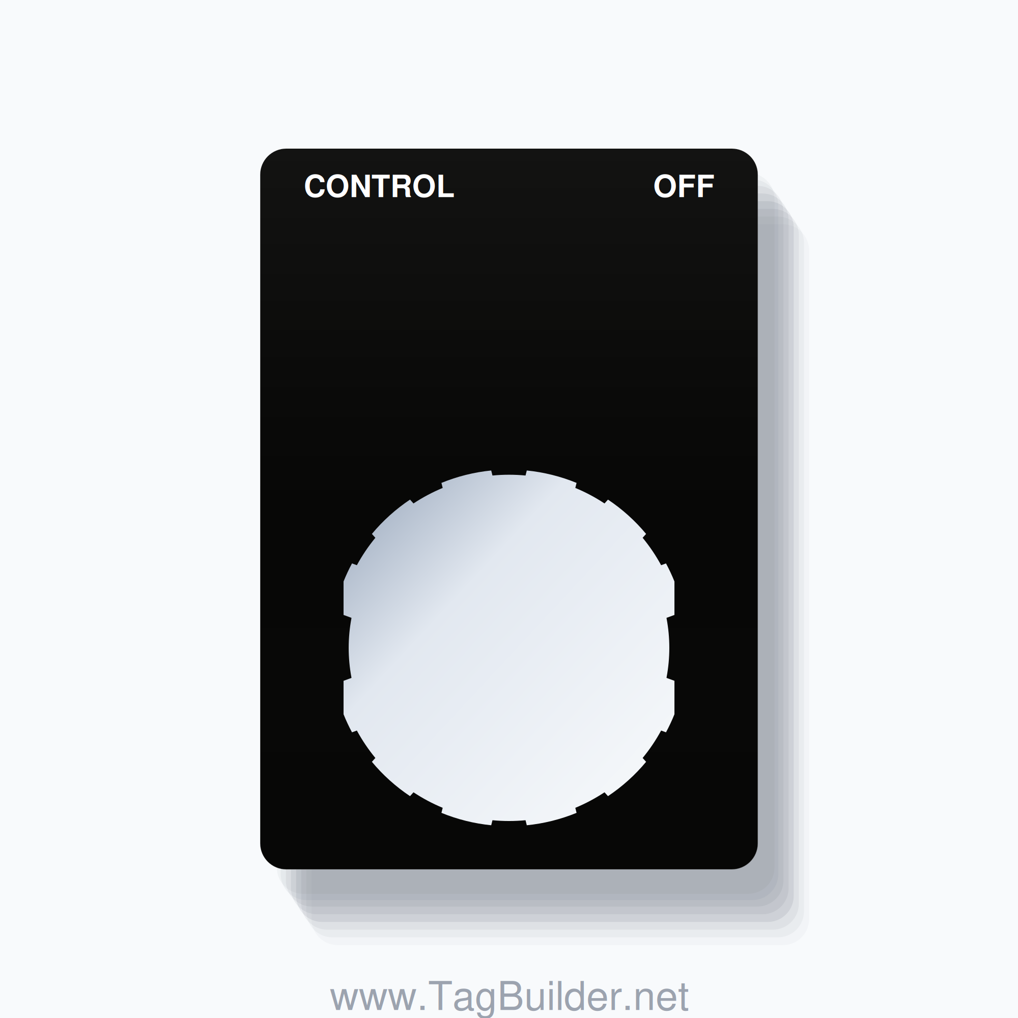 22mm Ring Tag – CONTROL OFF, Two-Line Rounded, Schneider Electric Compatible, White on Black