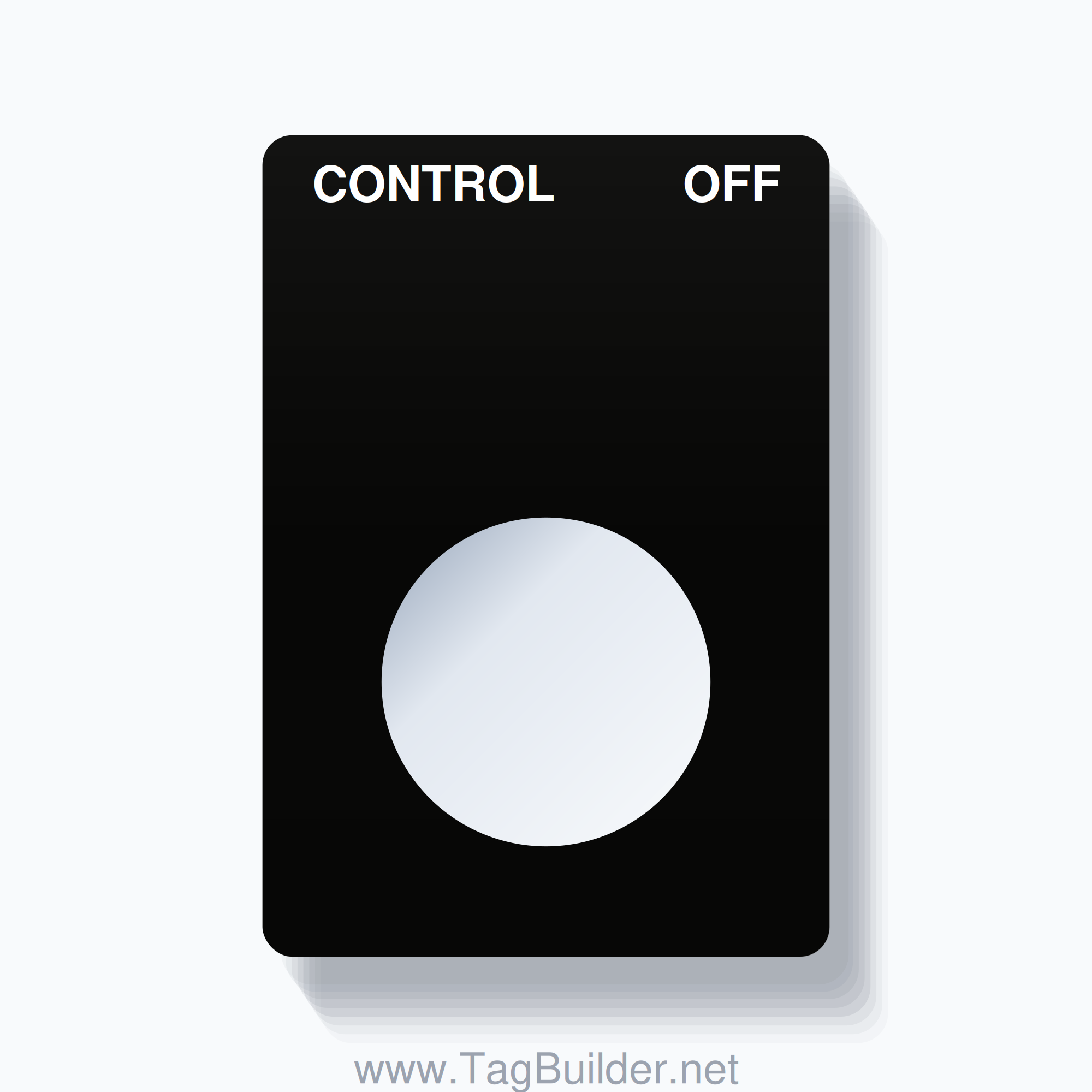 22mm Ring Tag – CONTROL OFF, Two-Line Rounded, White on Black