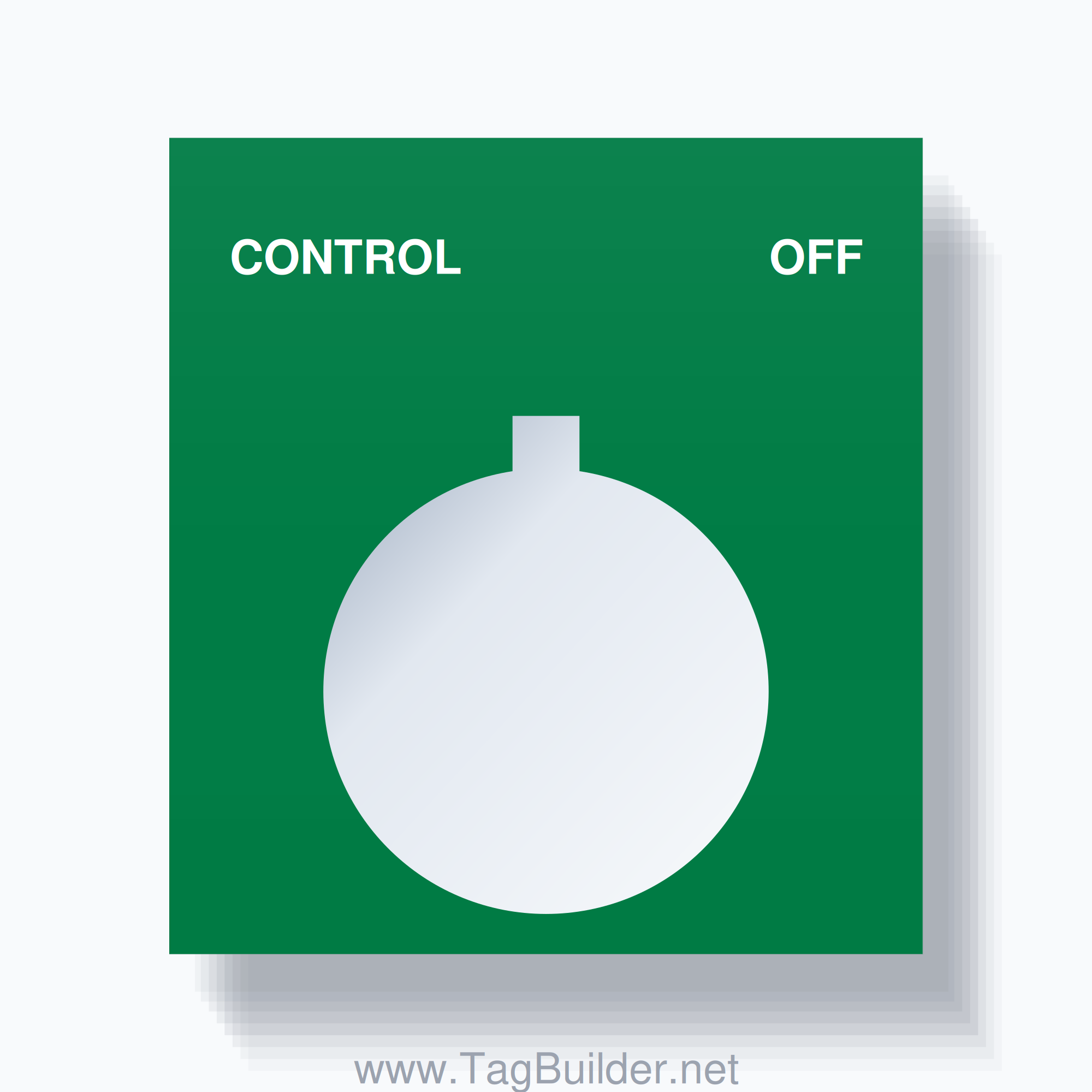 22mm Ring Tag – CONTROL OFF, Two-Line Square, Allen-Bradley Compatible, White on Green