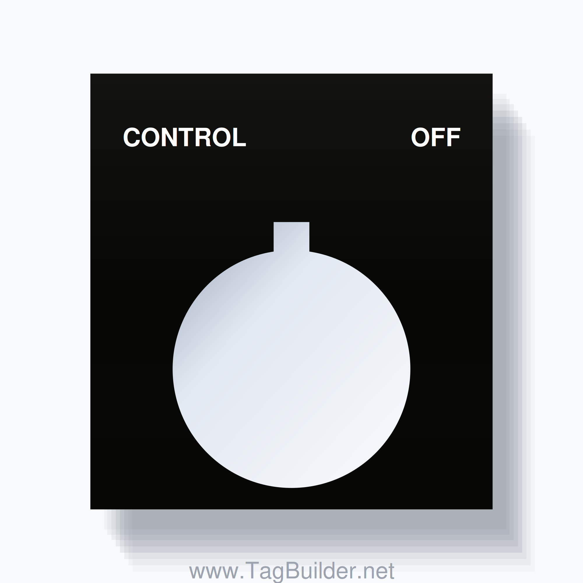 22mm Ring Tag – CONTROL OFF, Two-Line Square, Allen-Bradley Compatible, White on Black