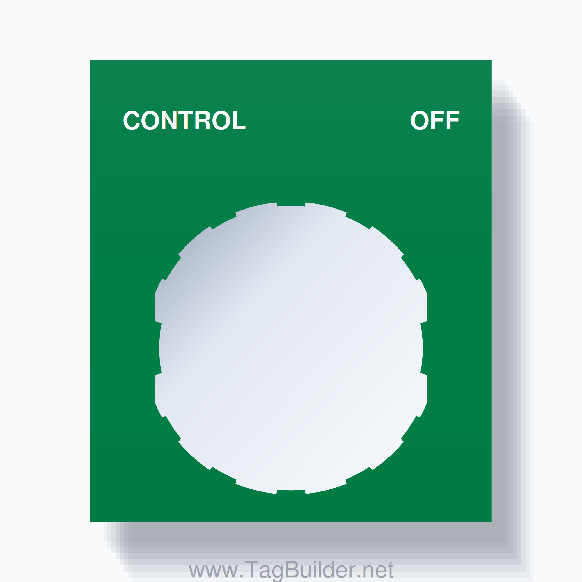 22mm Ring Tag – CONTROL OFF, Two-Line Square, Schneider Electric Compatible, White on Green
