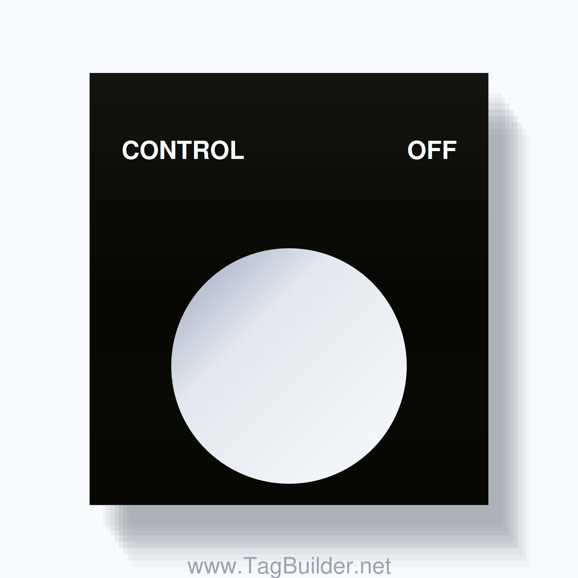 22mm Ring Tag – CONTROL OFF, Two-Line Square, White on Black