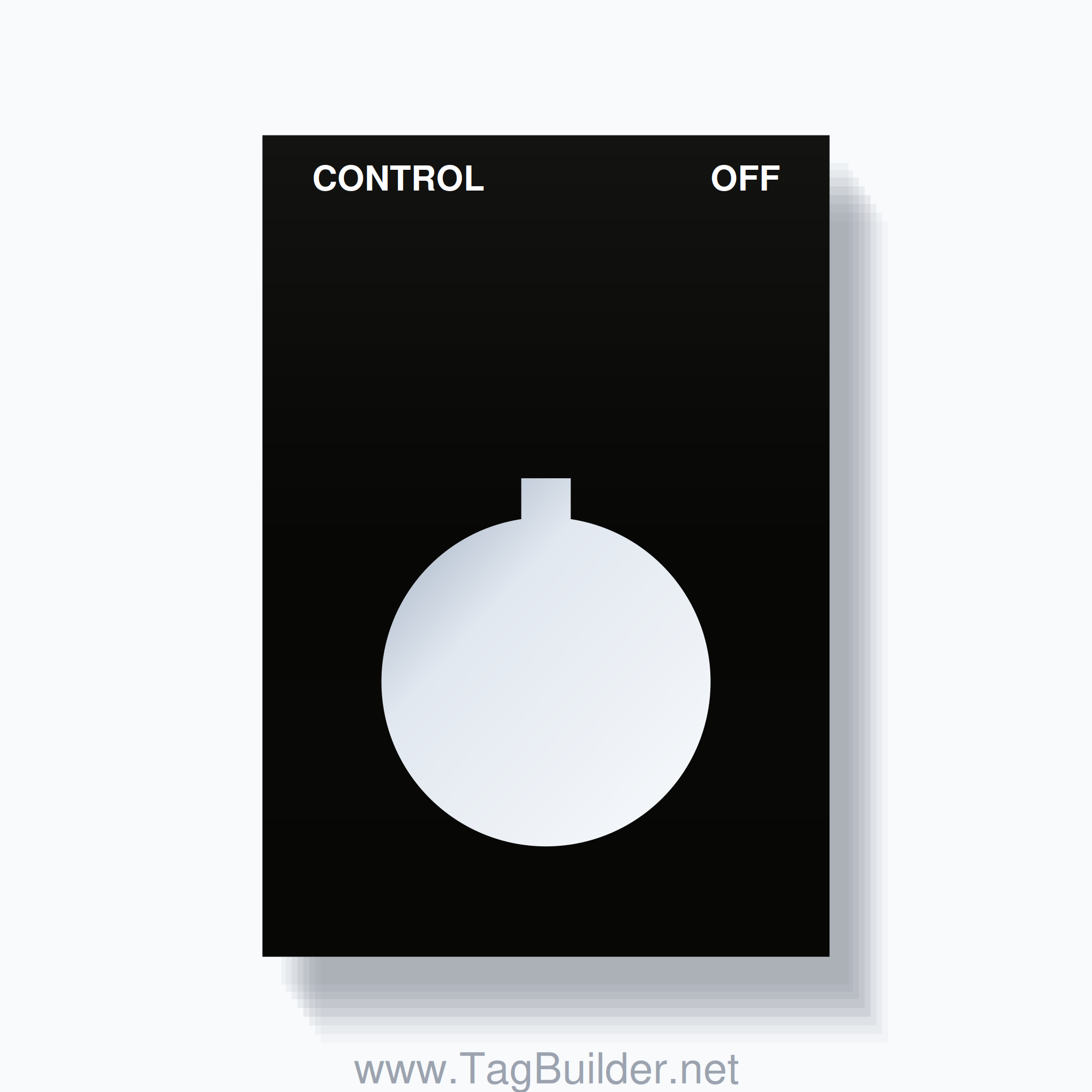 22mm Ring Tag – CONTROL OFF, Two-Line Squared, Allen-Bradley Compatible, White on Black