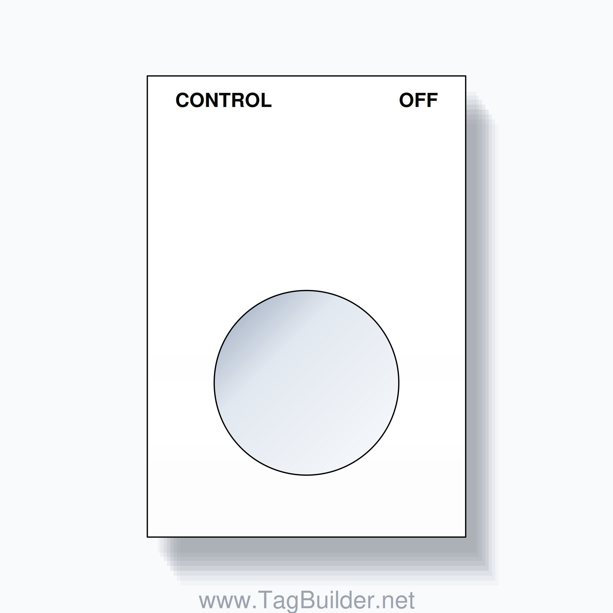 22mm Ring Tag – CONTROL OFF, Two-Line Squared, Black on White