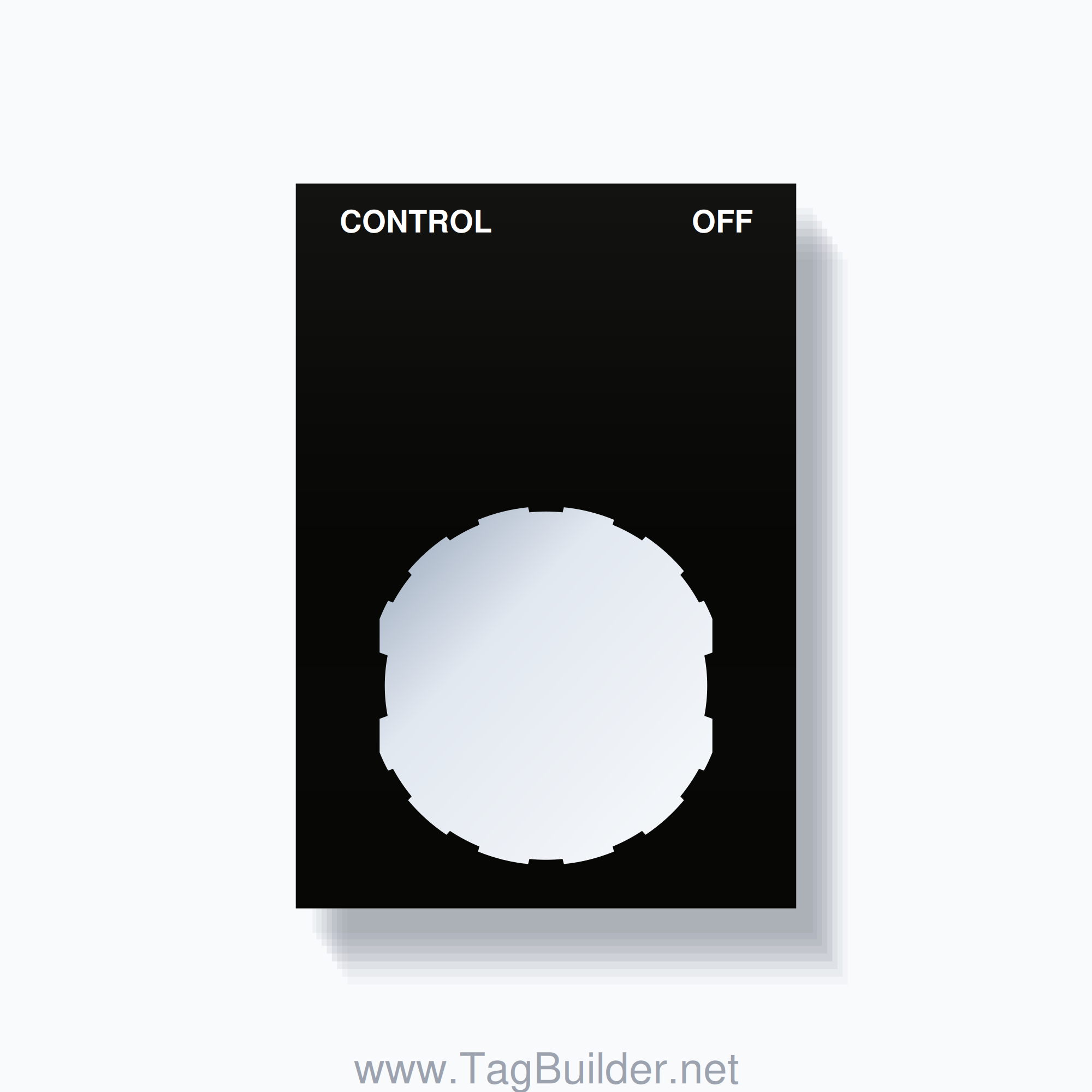 22mm Ring Tag – CONTROL OFF, Two-Line Squared, Schneider Electric Compatible, White on Black