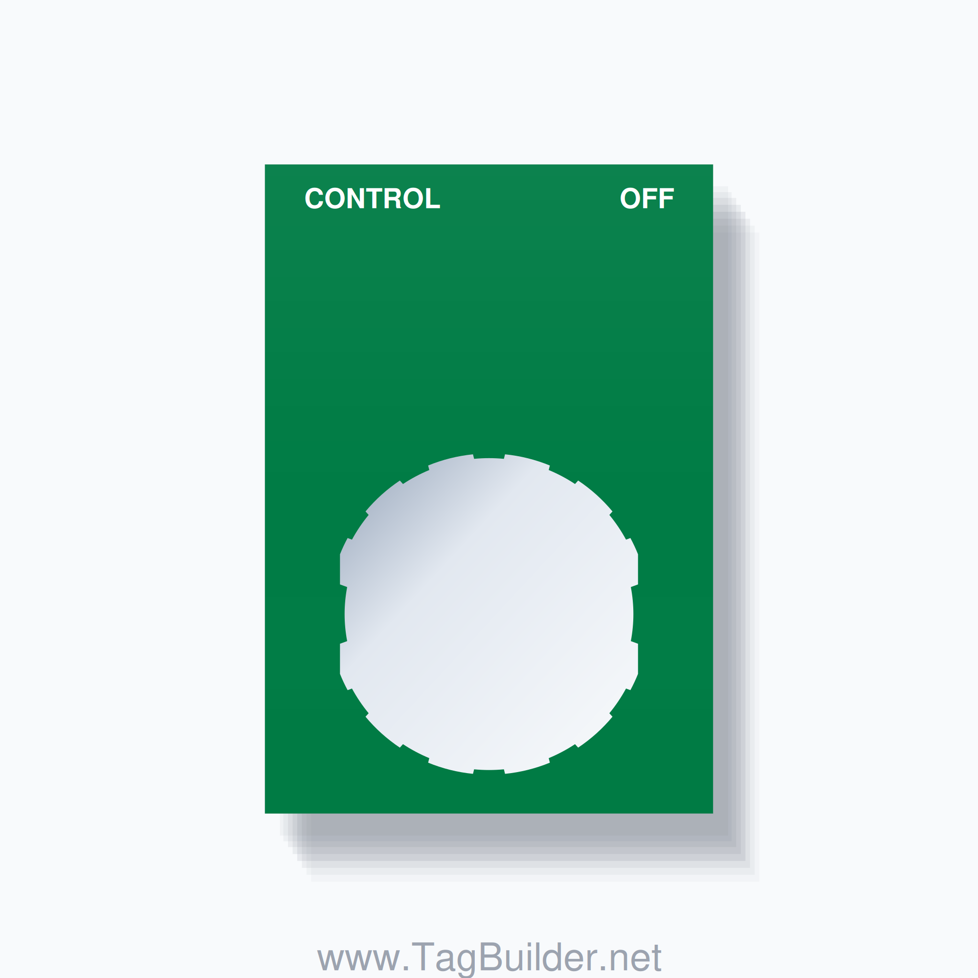 22mm Ring Tag – CONTROL OFF, Two-Line Squared, Schneider Electric Compatible, White on Green