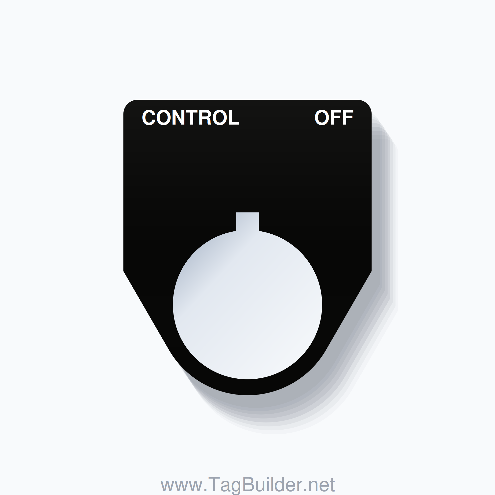 22mm Ring Tag – CONTROL OFF, Two-Line Traditional, Allen-Bradley Compatible, White on Black