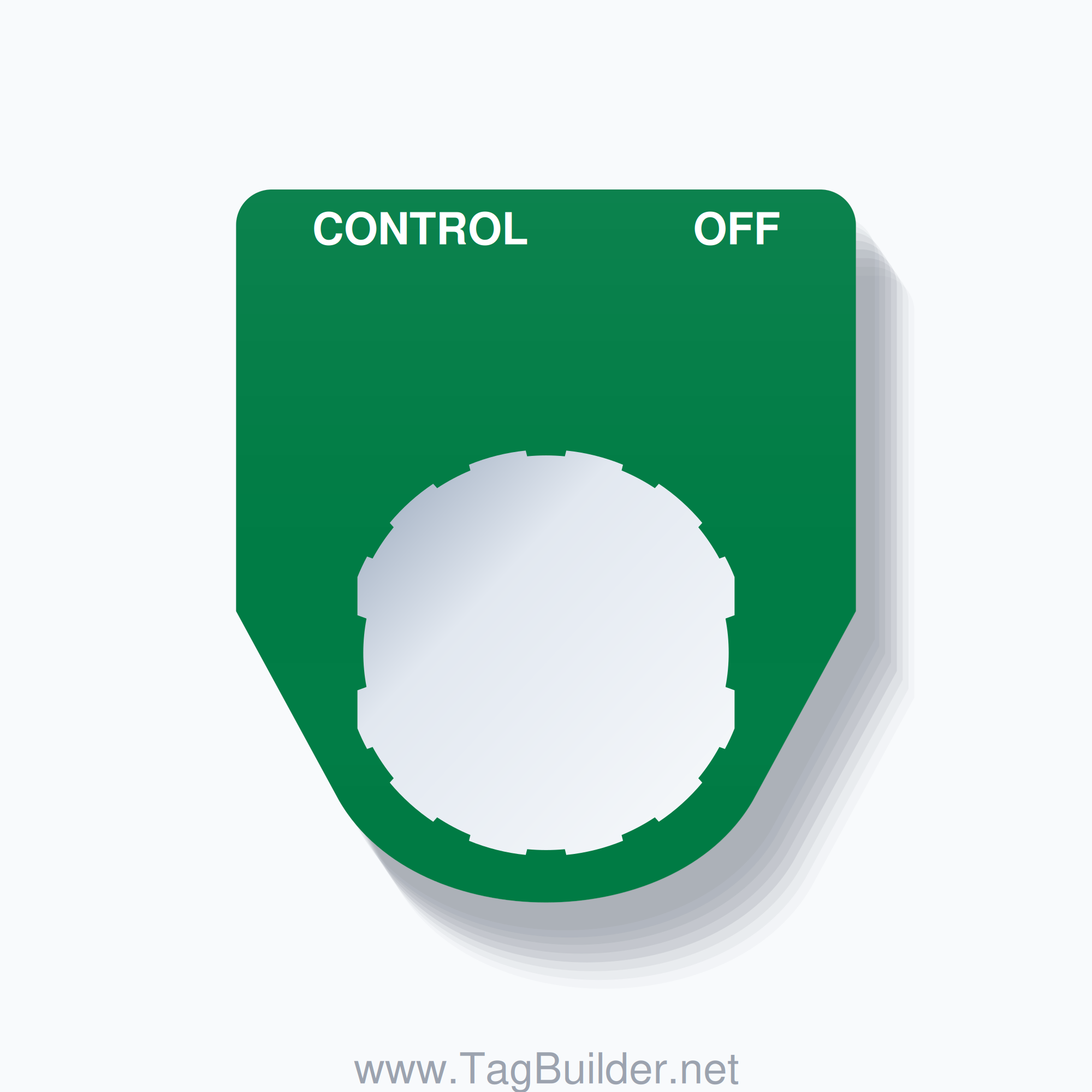 22mm Ring Tag – CONTROL OFF, Two-Line Traditional, Schneider Electric Compatible, White on Green