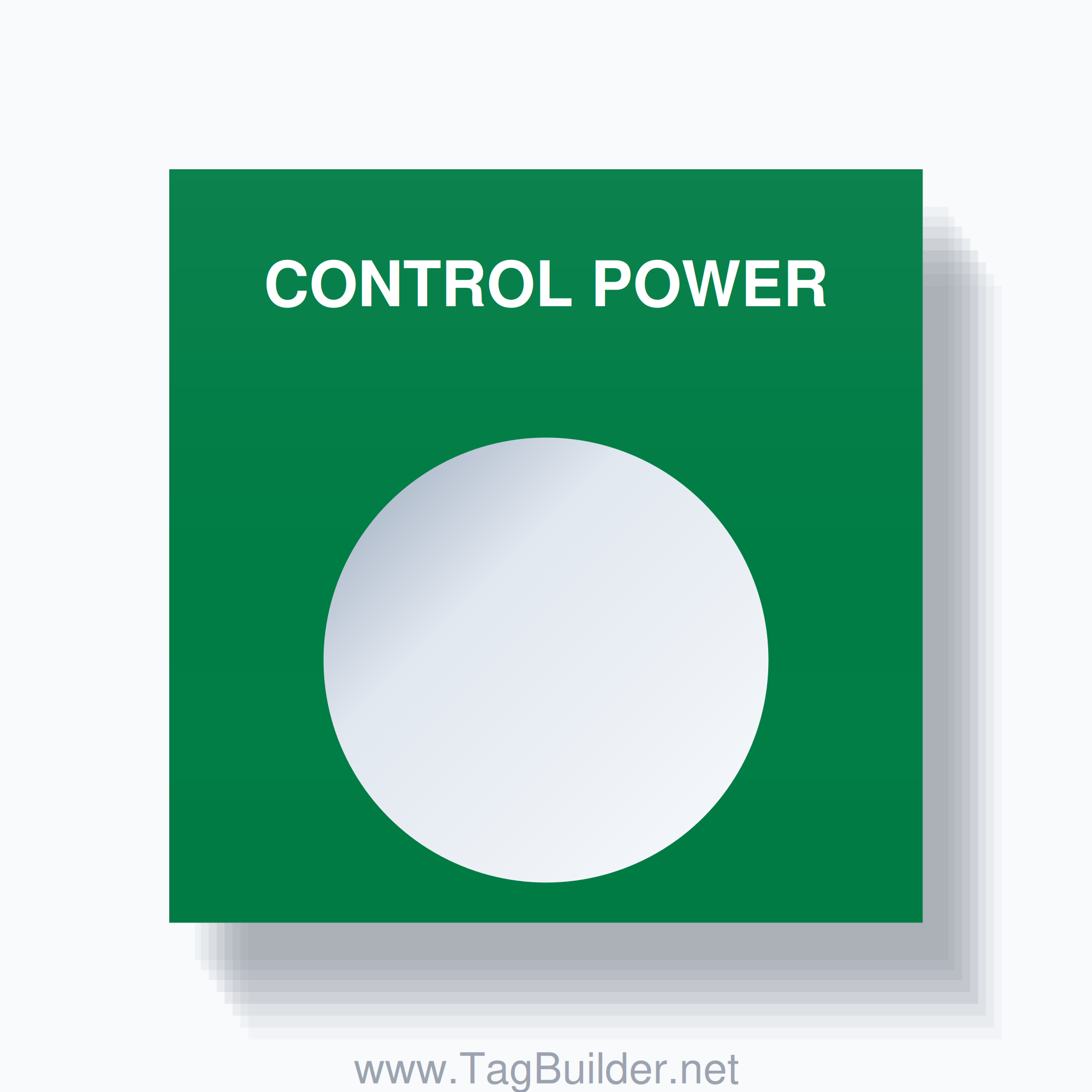 22mm Ring Tag – CONTROL POWER, Single-Line Square, White on Green