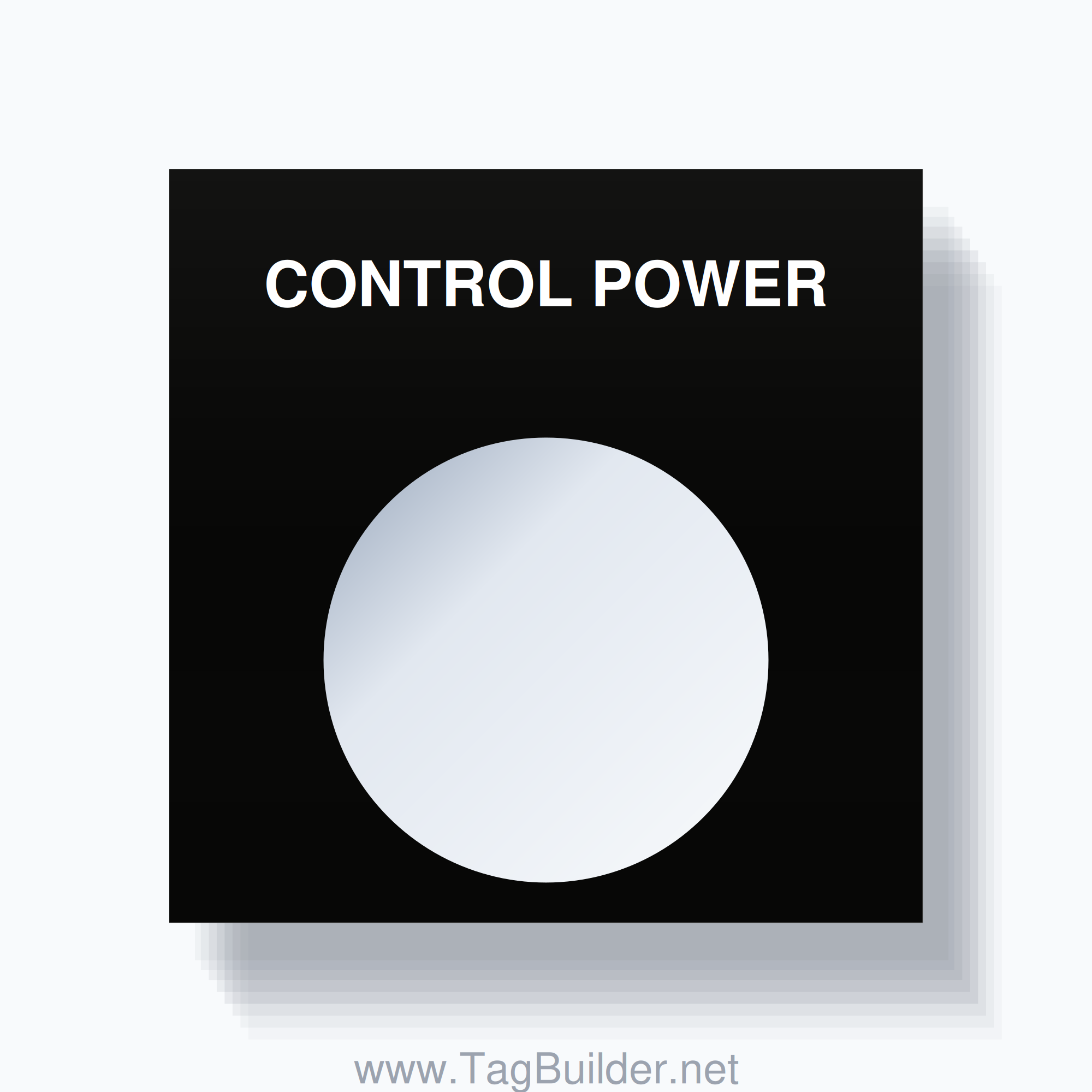 22mm Ring Tag – CONTROL POWER, Single-Line Square, White on Black