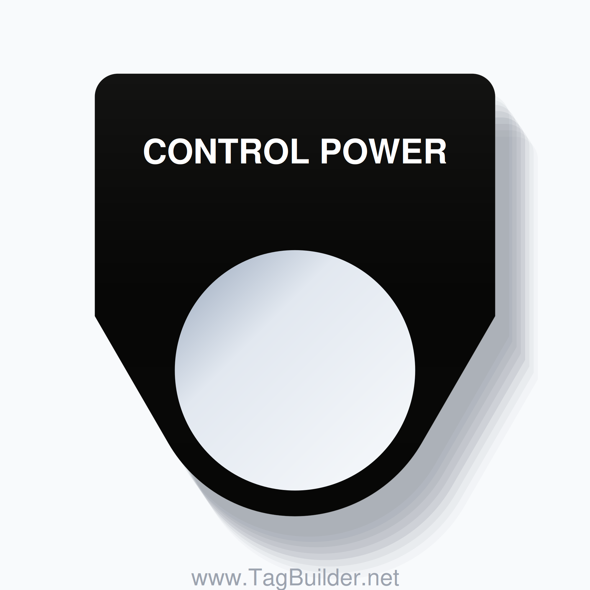 22mm Ring Tag – CONTROL POWER, Single-Line Traditional, White on Black