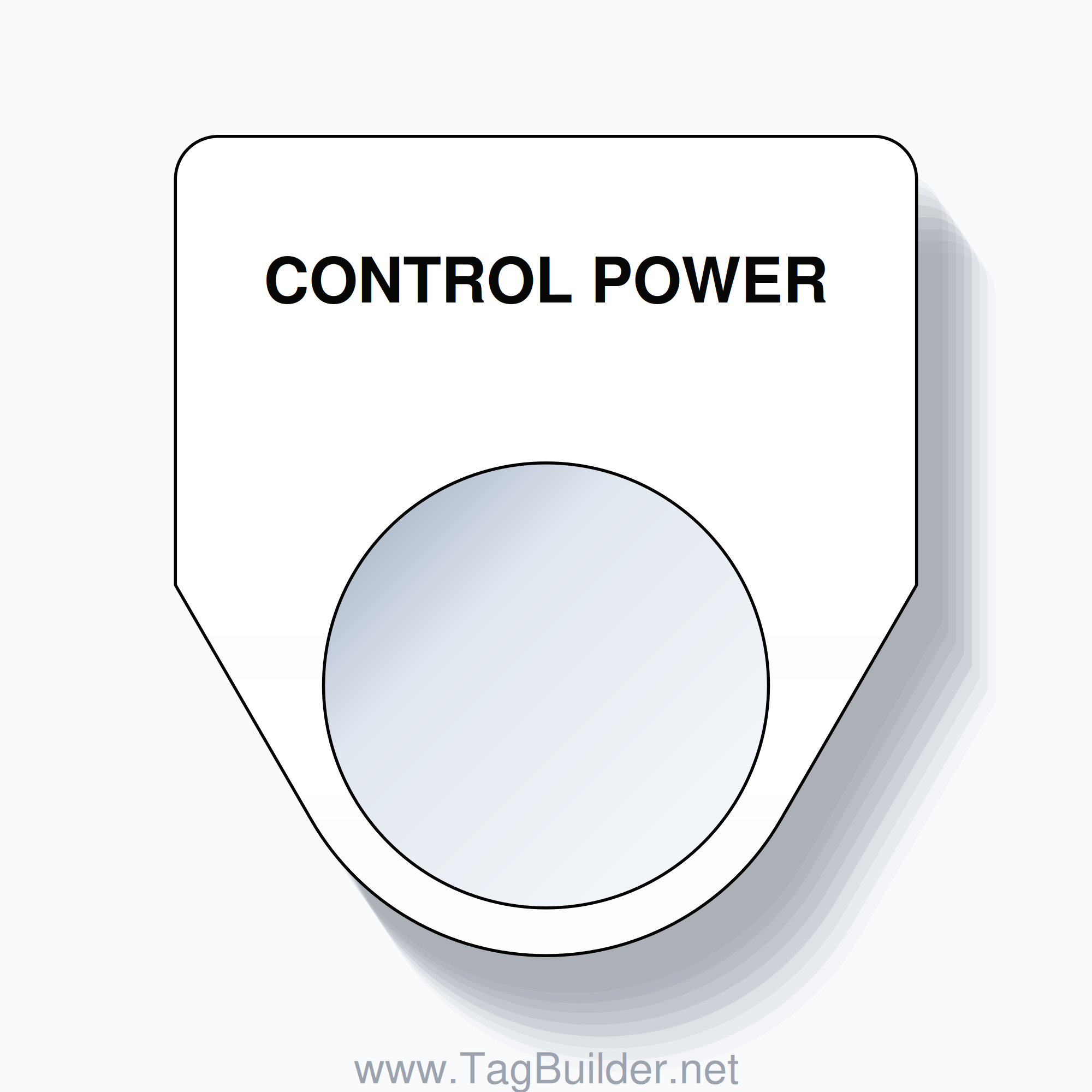 22mm Ring Tag – CONTROL POWER, Single-Line Traditional, Black on White