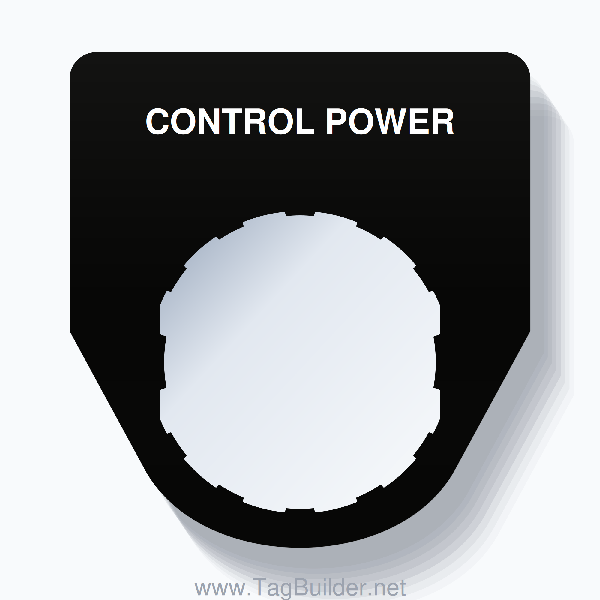 22mm Ring Tag – CONTROL POWER, Single-Line Traditional, Schneider Electric Compatible, White on Black