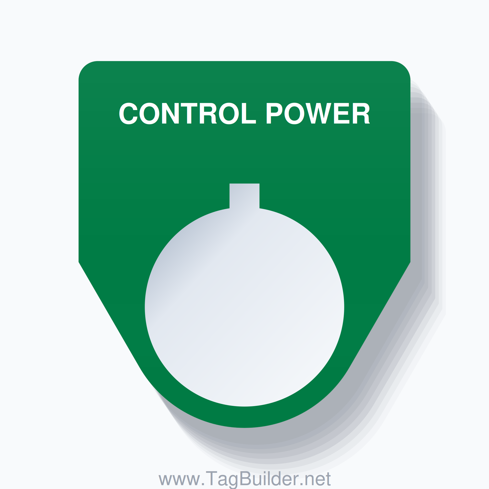22mm Ring Tag – CONTROL POWER, Single-Line Traditional, Allen-Bradley Compatible, White on Green
