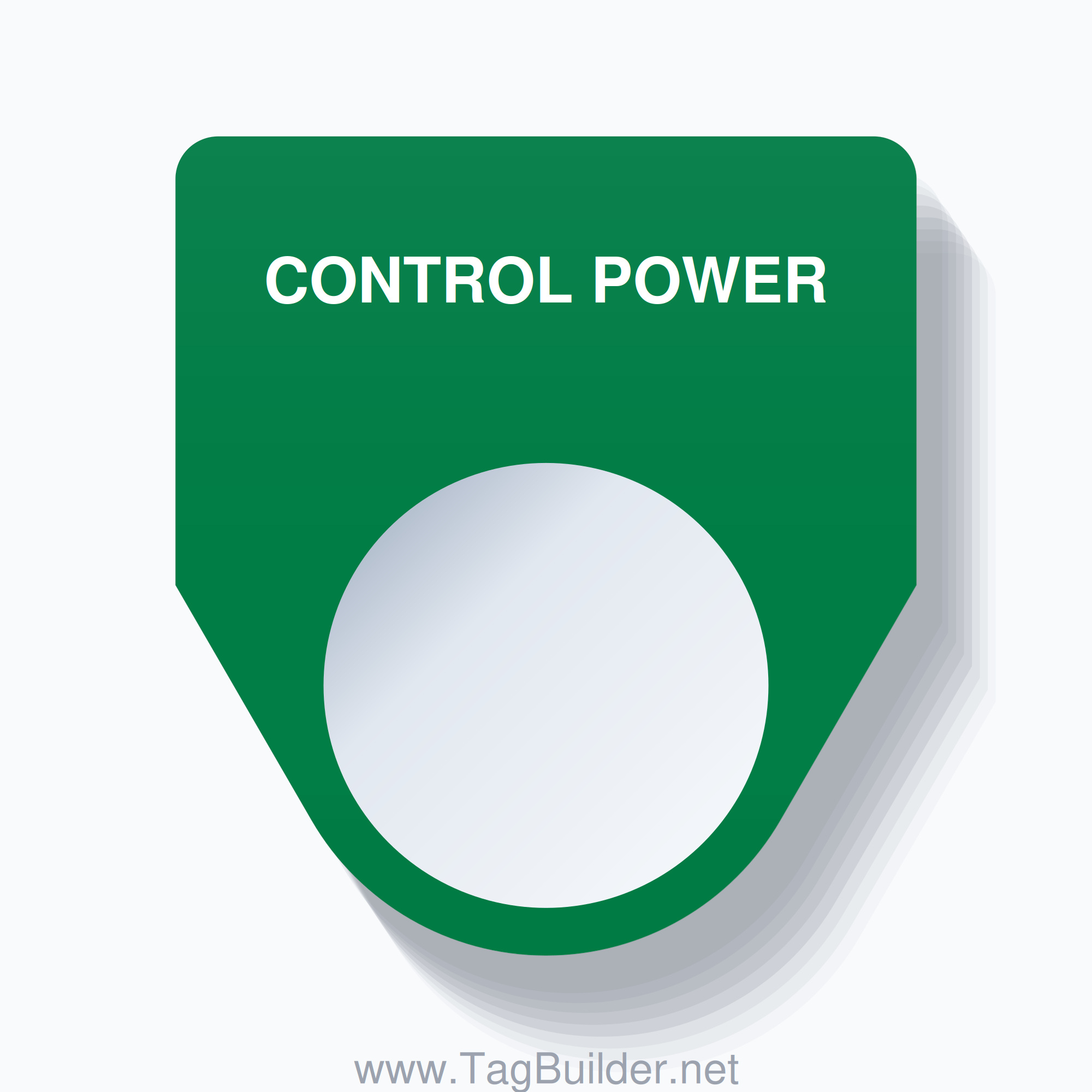 22mm Ring Tag – CONTROL POWER, Single-Line Traditional, White on Green