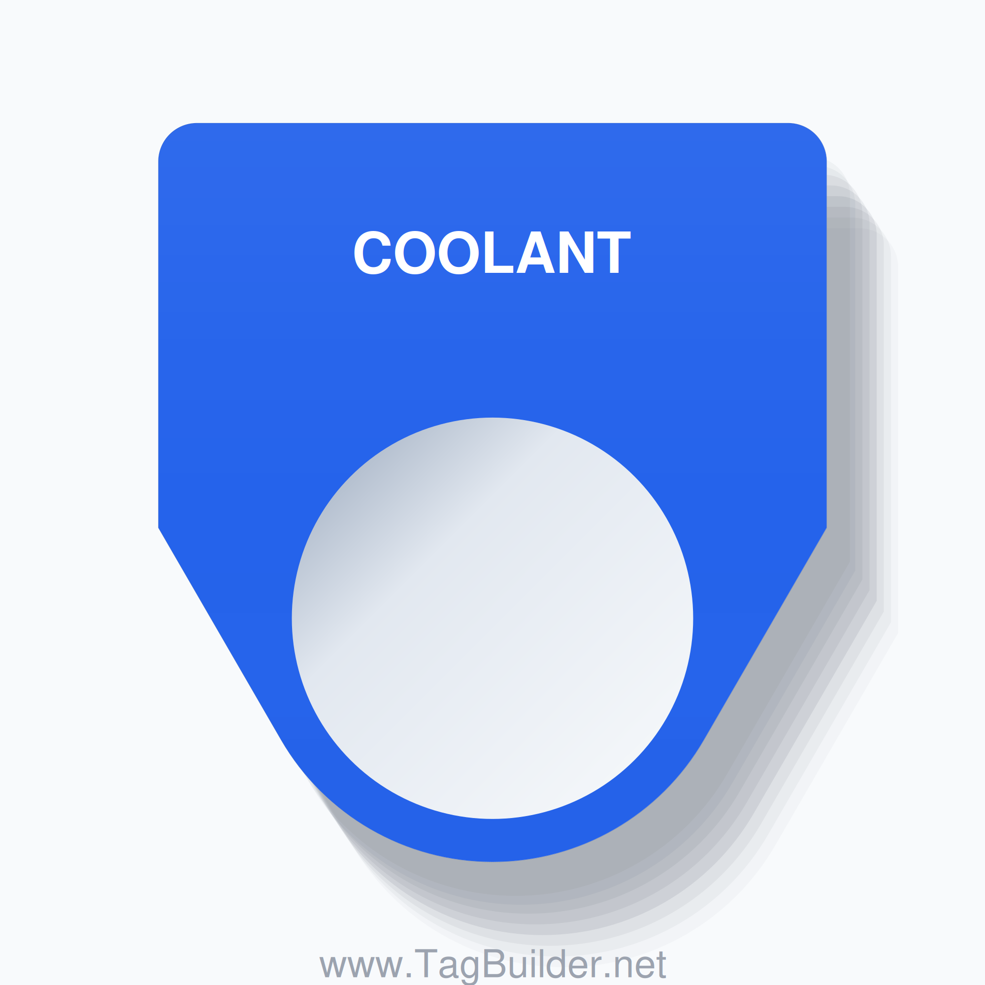 22mm Ring Tag – COOLANT, Single-Line Traditional, White on Blue
