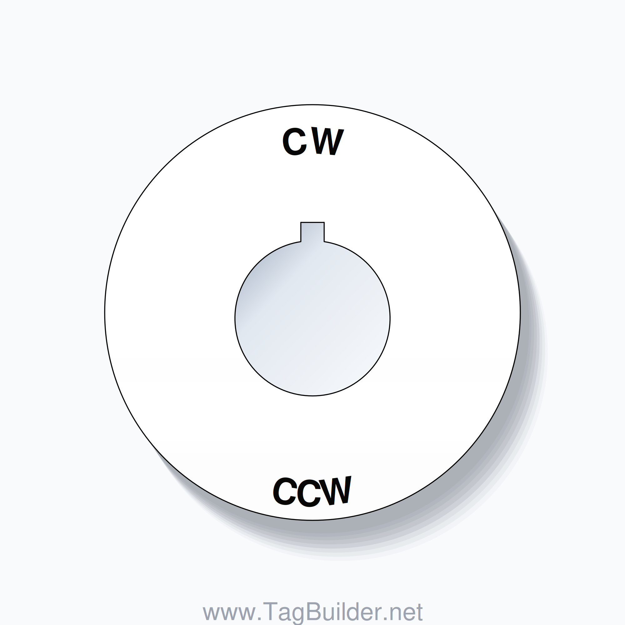 22mm Ring Tag – CW CCW, Single-Line 60mm Round, Allen-Bradley Compatible, Black on White