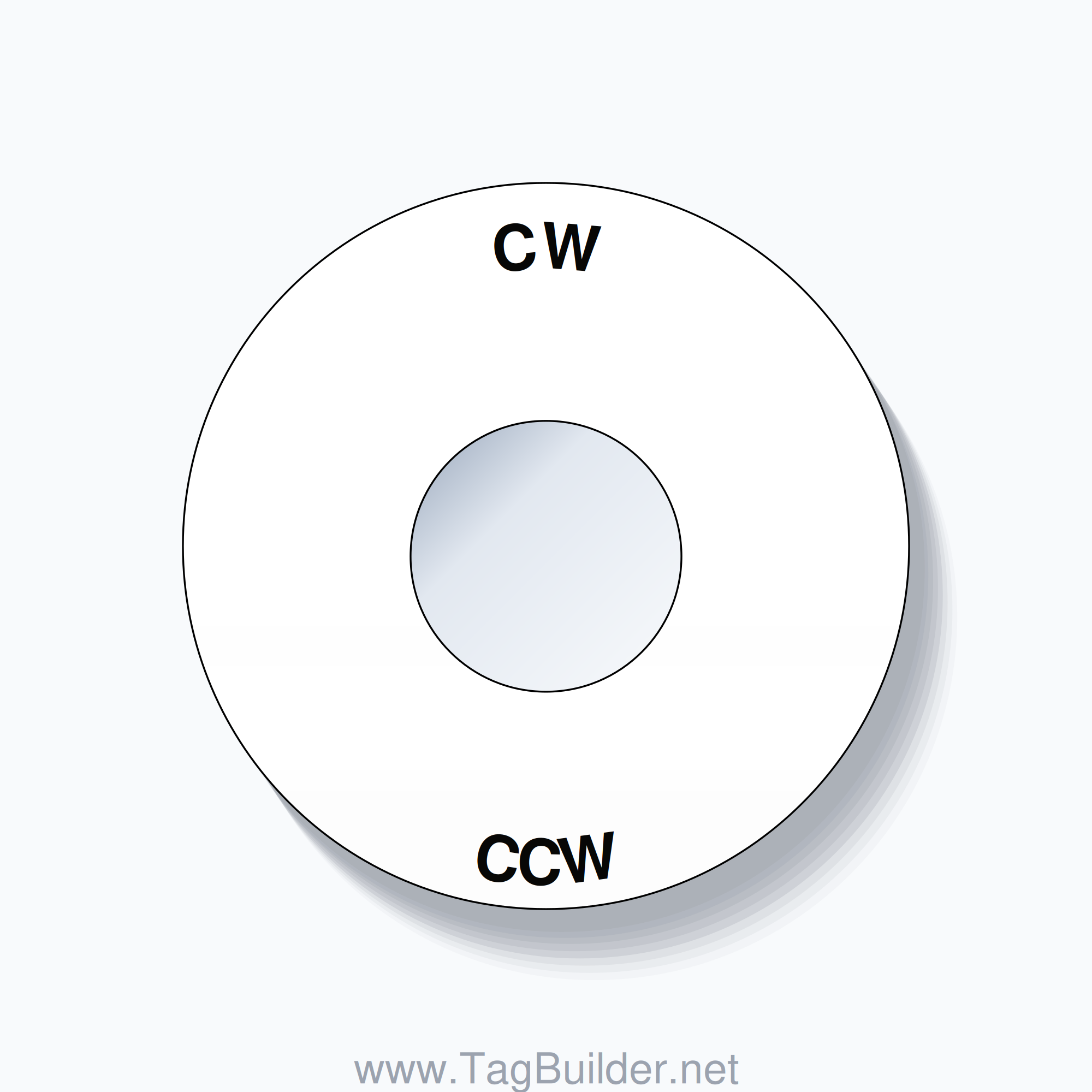 22mm Ring Tag – CW CCW, Single-Line 60mm Round, Black on White