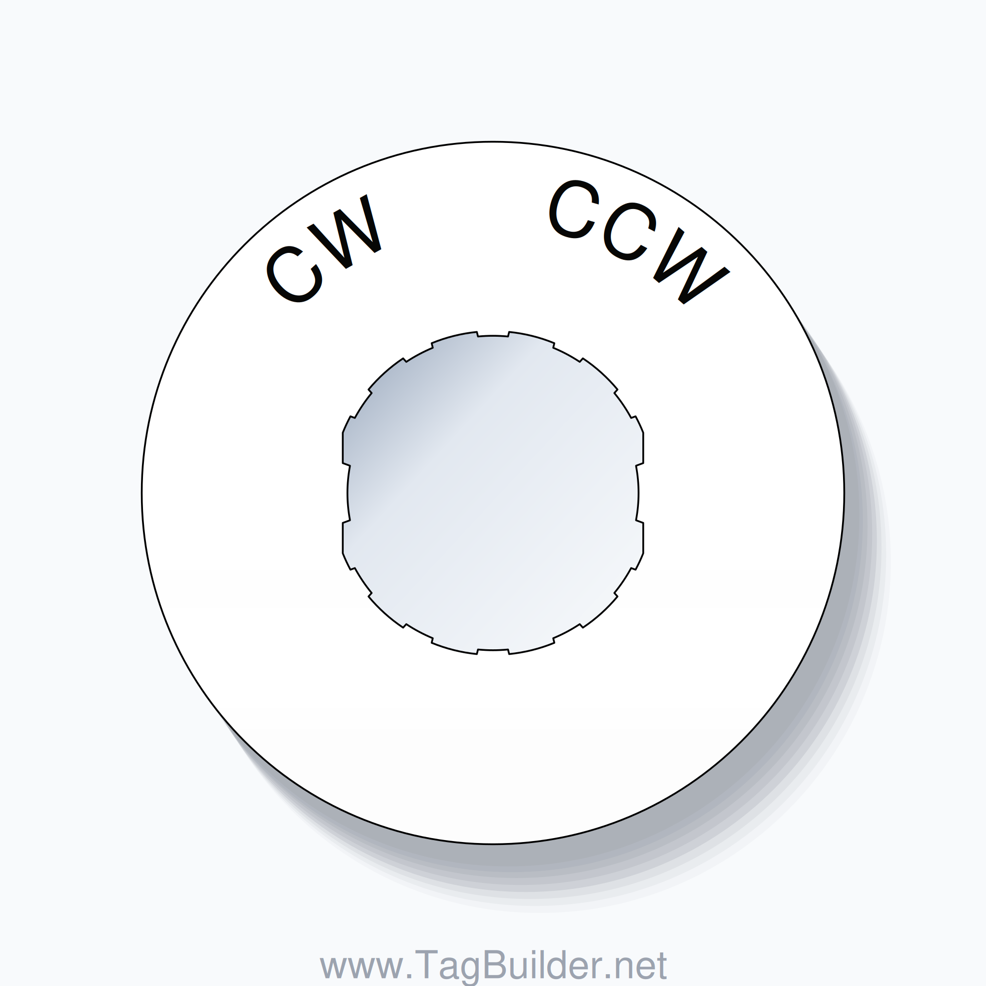22mm Ring Tag – CW       CCW, Single-Line 60mm Round, Schneider Electric Compatible, Black on White