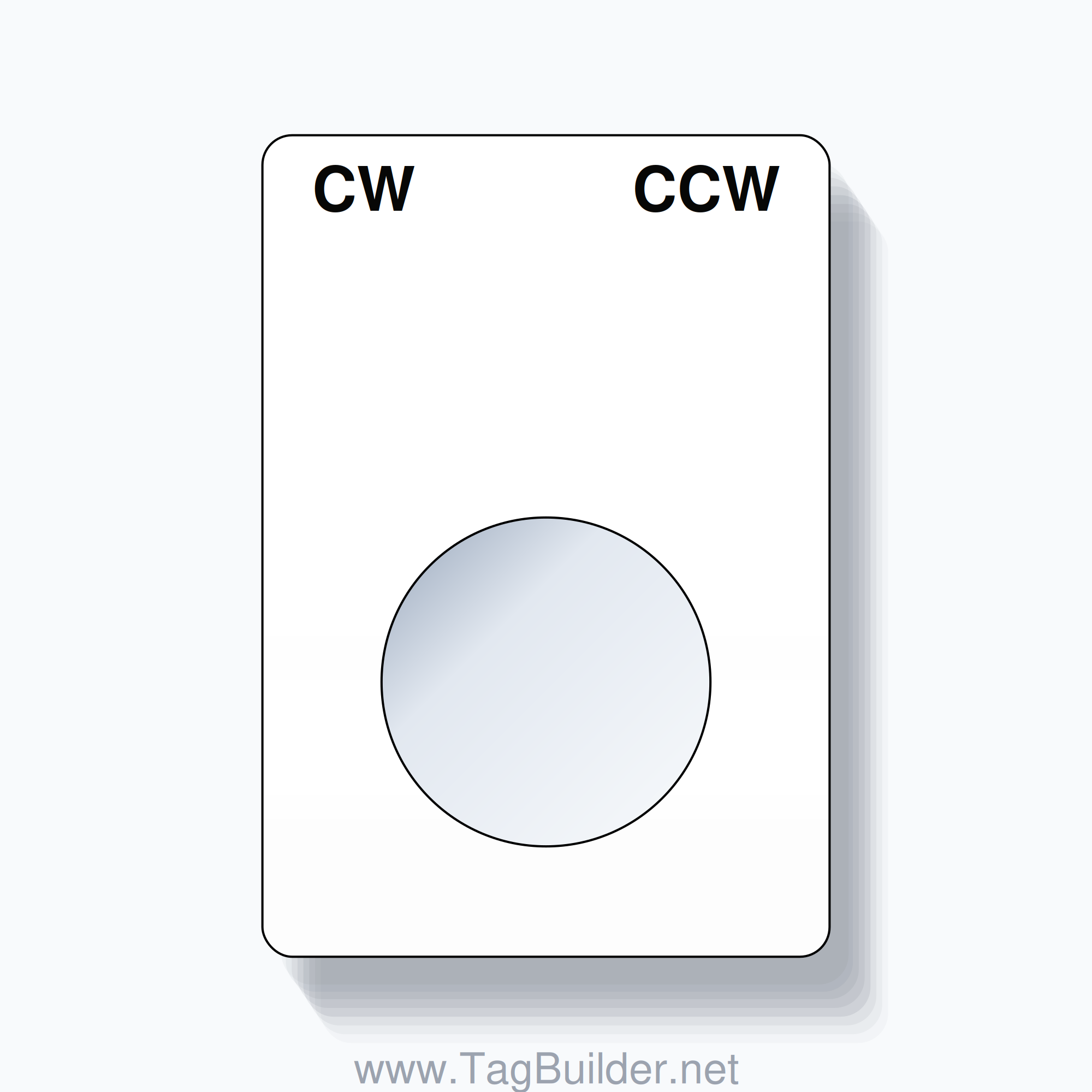 22mm Ring Tag – CW CCW, Two-Line Rounded, Black on White