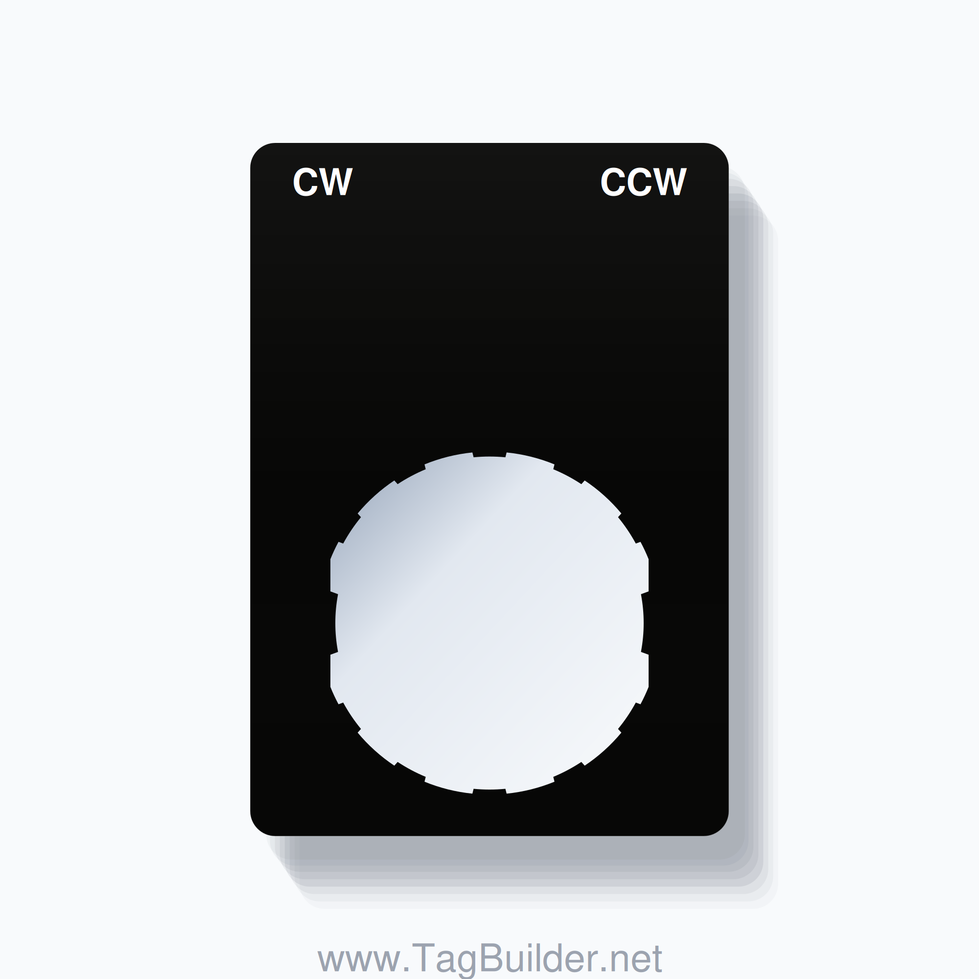 22mm Ring Tag – CW CCW, Two-Line Rounded, Schneider Electric Compatible, White on Black