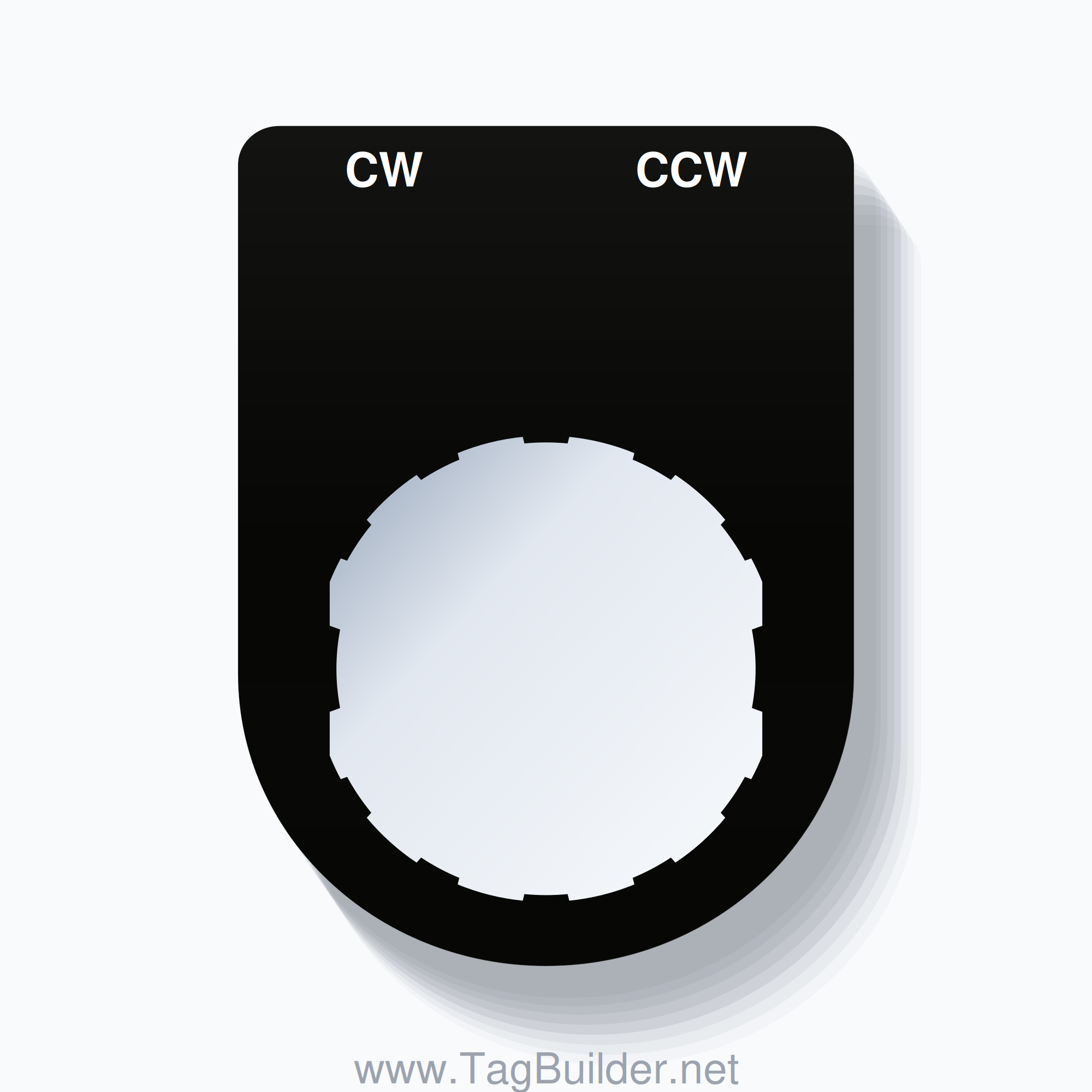 22mm Ring Tag – CW CCW, Two-Line Slim, Schneider Electric Compatible, White on Black