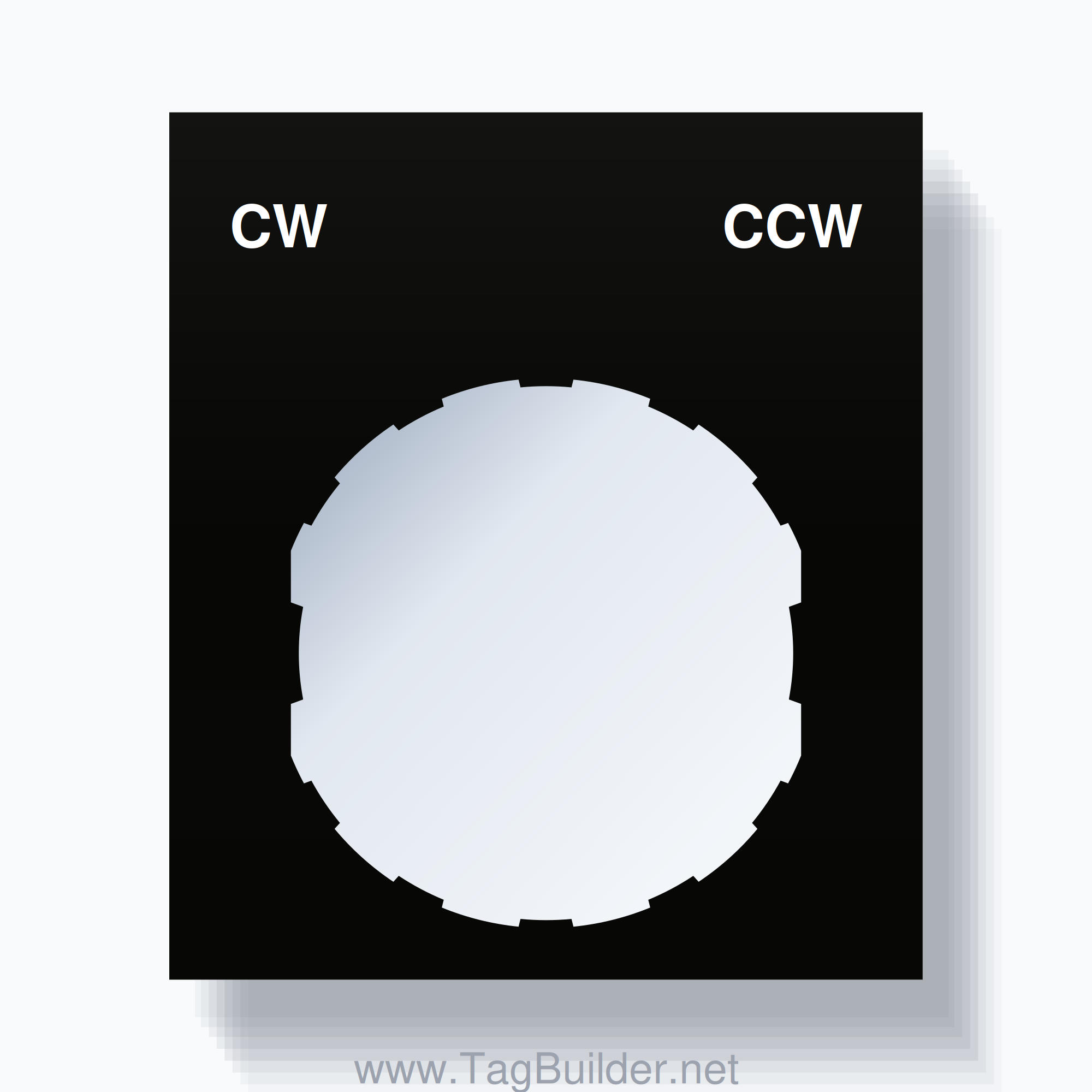 22mm Ring Tag – CW CCW, Two-Line Square, Schneider Electric Compatible, White on Black