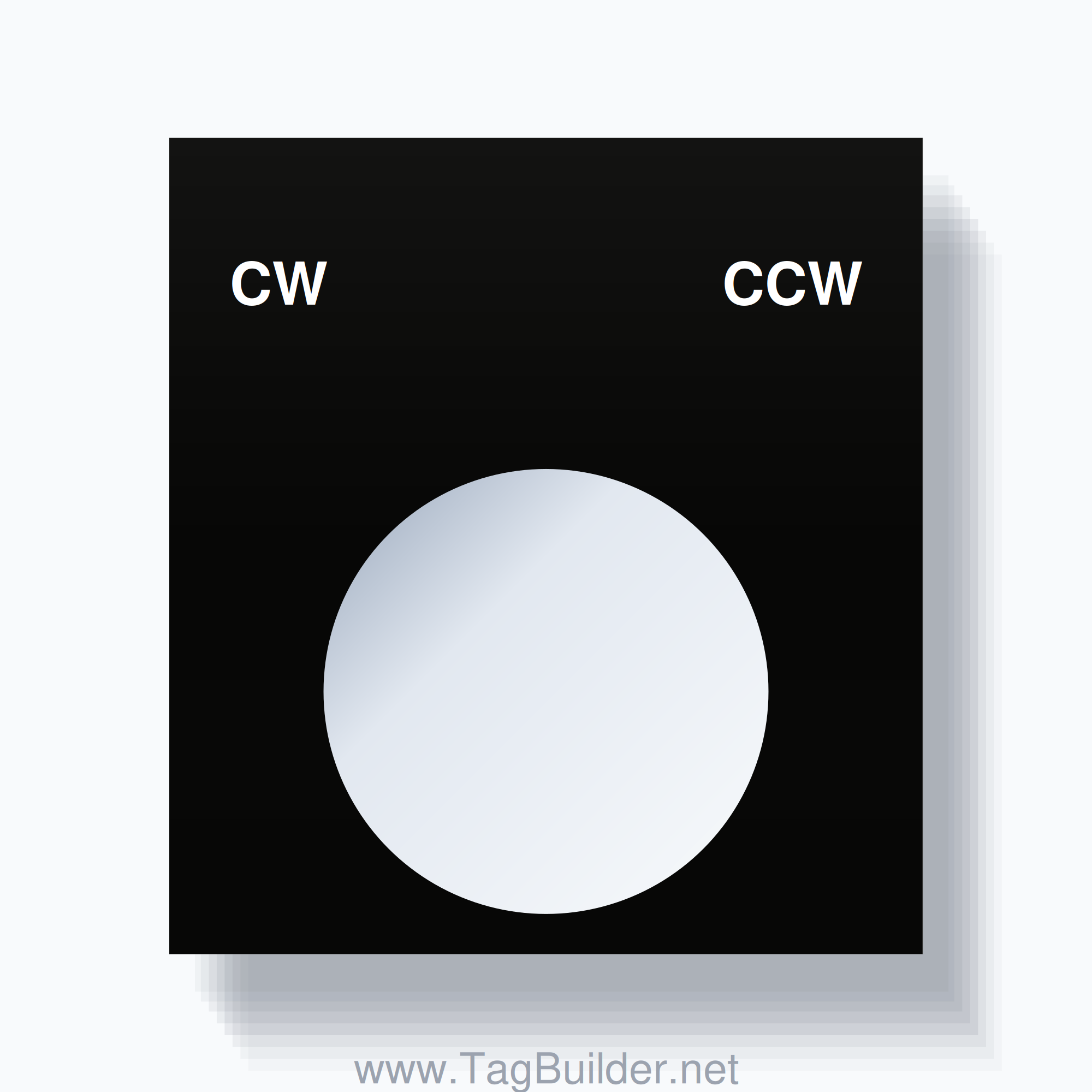 22mm Ring Tag – CW CCW, Two-Line Square, White on Black
