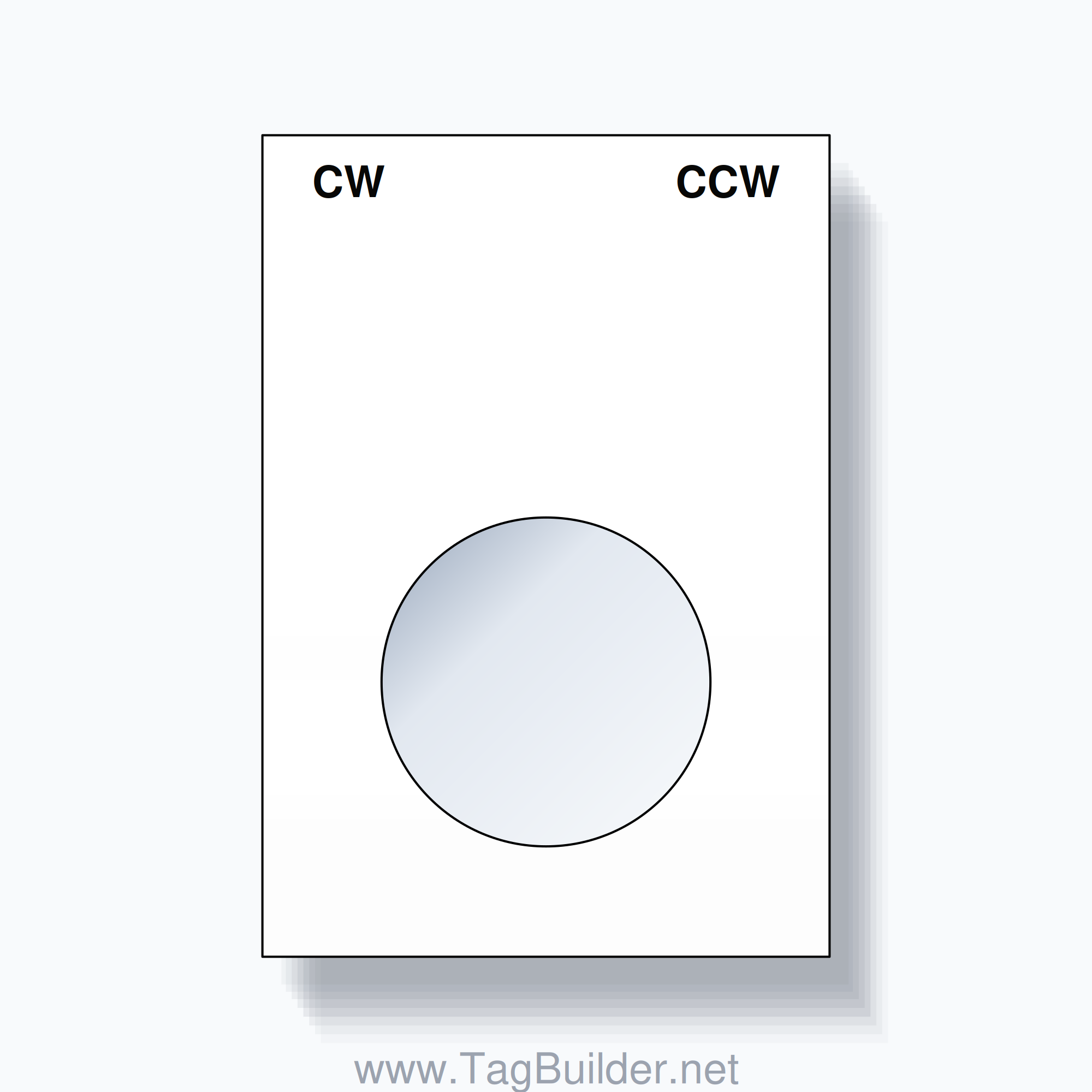 22mm Ring Tag – CW CCW, Two-Line Squared, Black on White