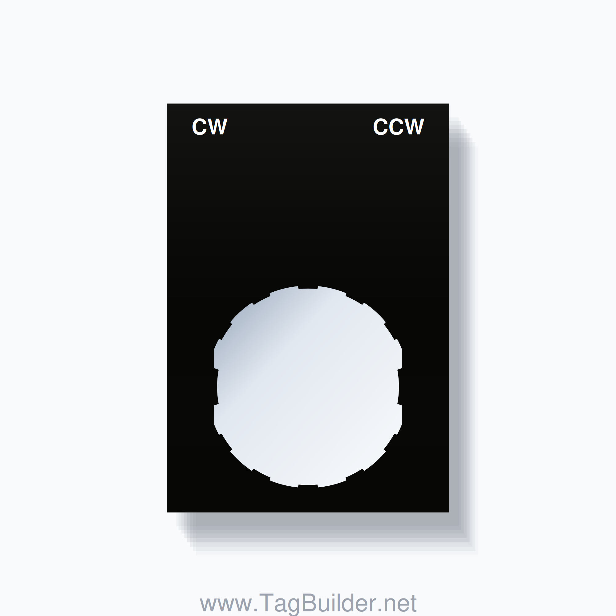 22mm Ring Tag – CW CCW, Two-Line Squared, Schneider Electric Compatible, White on Black