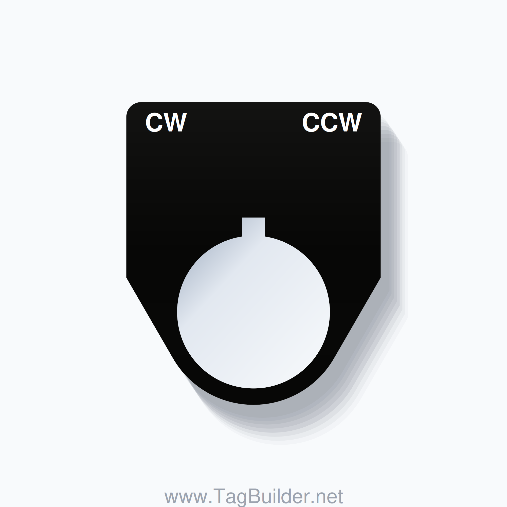 22mm Ring Tag – CW CCW, Two-Line Traditional, Allen-Bradley Compatible, White on Black