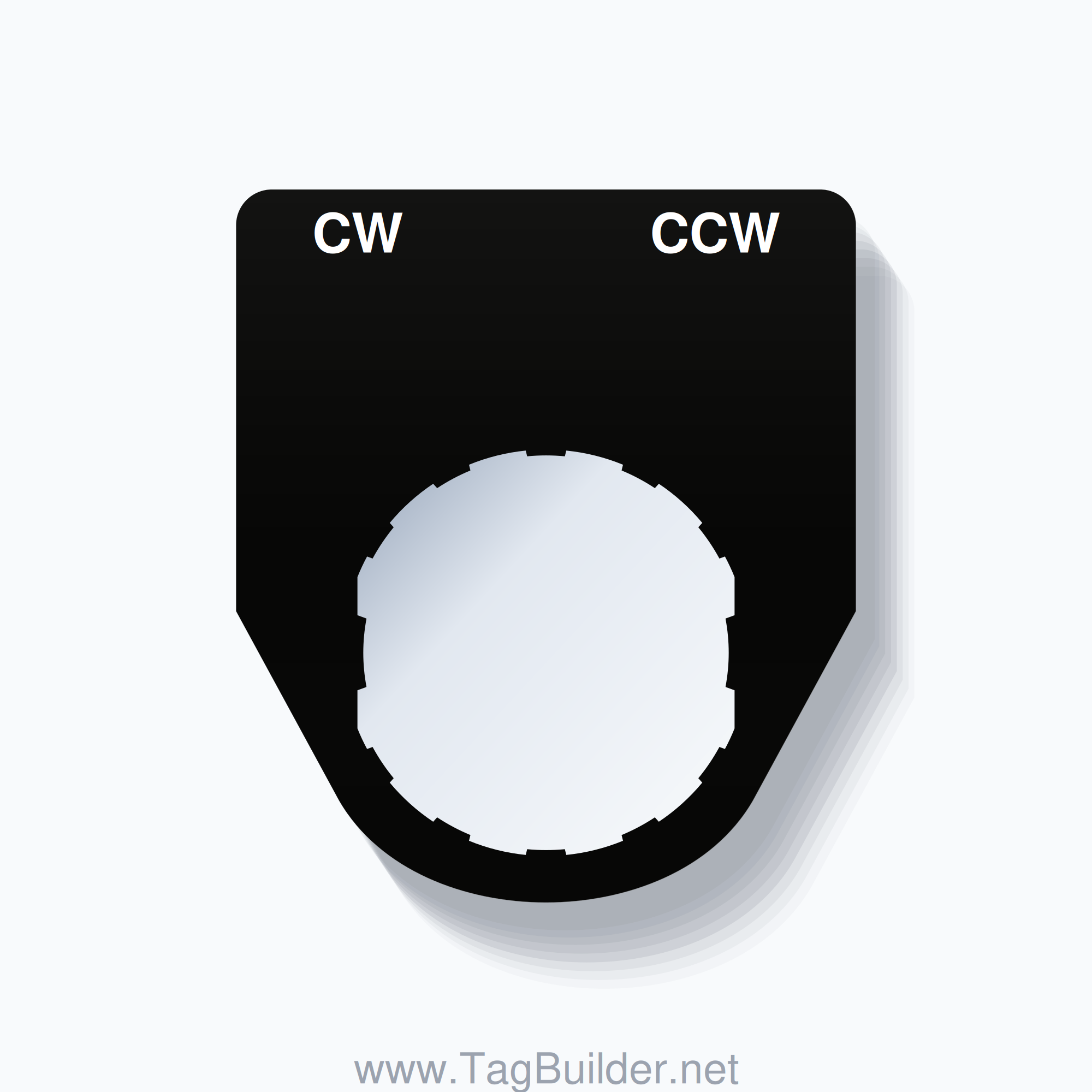 22mm Ring Tag – CW CCW, Two-Line Traditional, Schneider Electric Compatible, White on Black