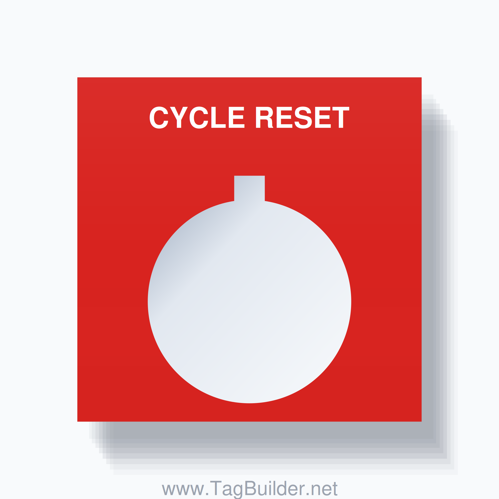 22mm Ring Tag – CYCLE RESET, Single-Line Square, Allen-Bradley Compatible, White on Red
