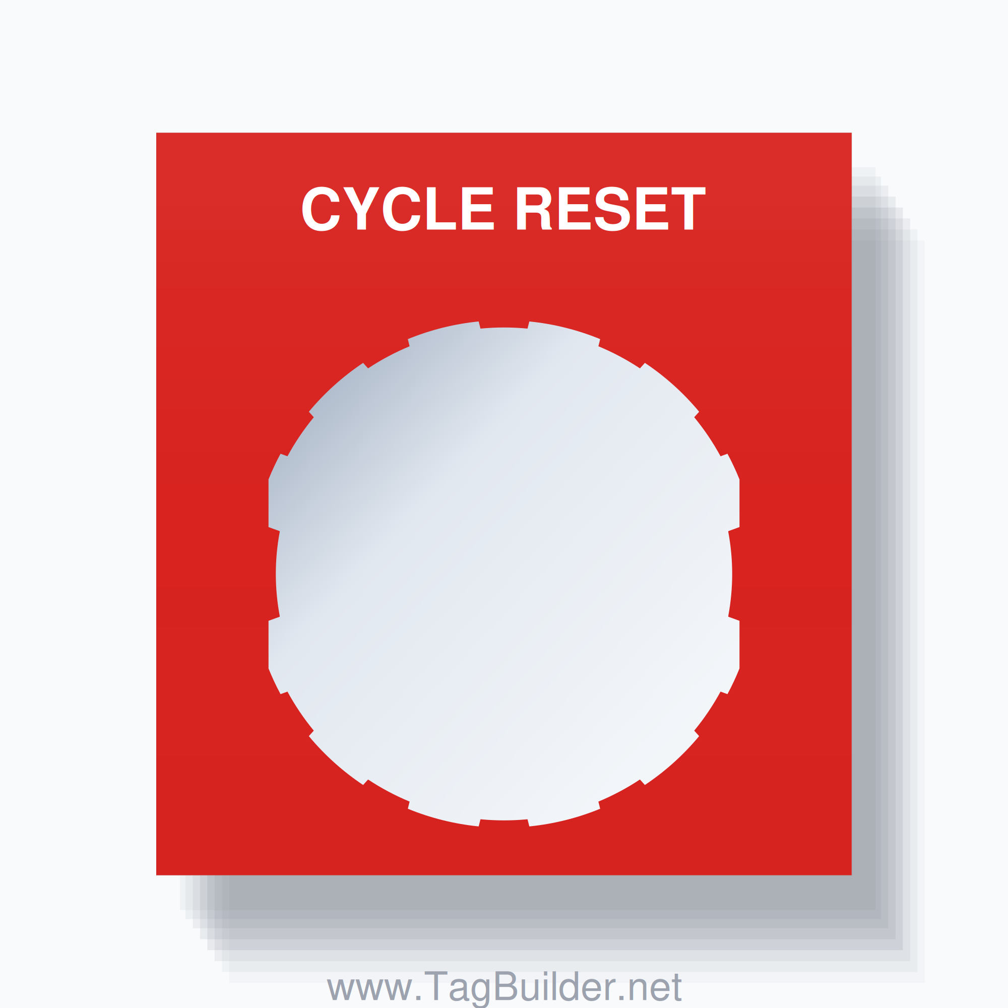 22mm Ring Tag – CYCLE RESET, Single-Line Square, Schneider Electric Compatible, White on Red