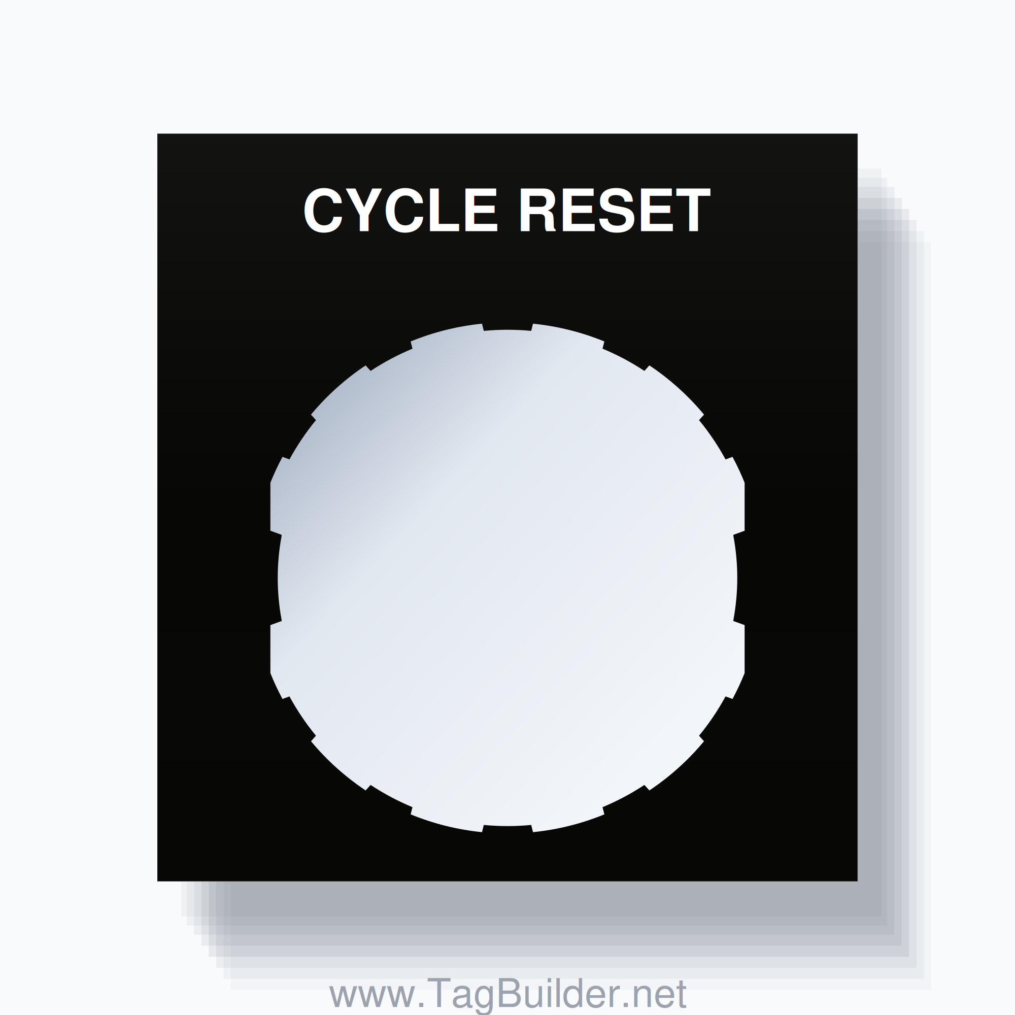 22mm Ring Tag – CYCLE RESET, Single-Line Square, Schneider Electric Compatible, White on Black